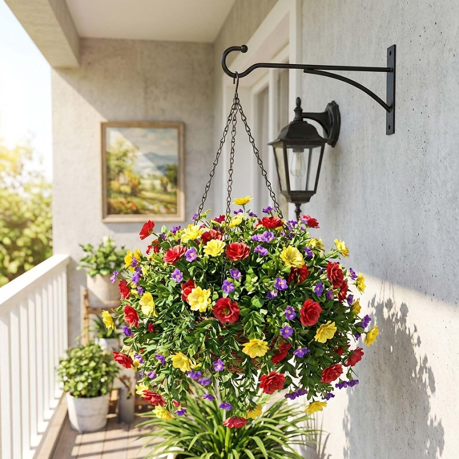 XRVRILE Pflanzenhaken Wand Schwerlast 2er Set Metall Haken Balkon Garten – Stabiler Pflanzenhaken Wand für Hängekorb Blumentopf Blumenampel, Rostfrei Schwarzer BlumenhakenWand für Outdoor Innen Garten