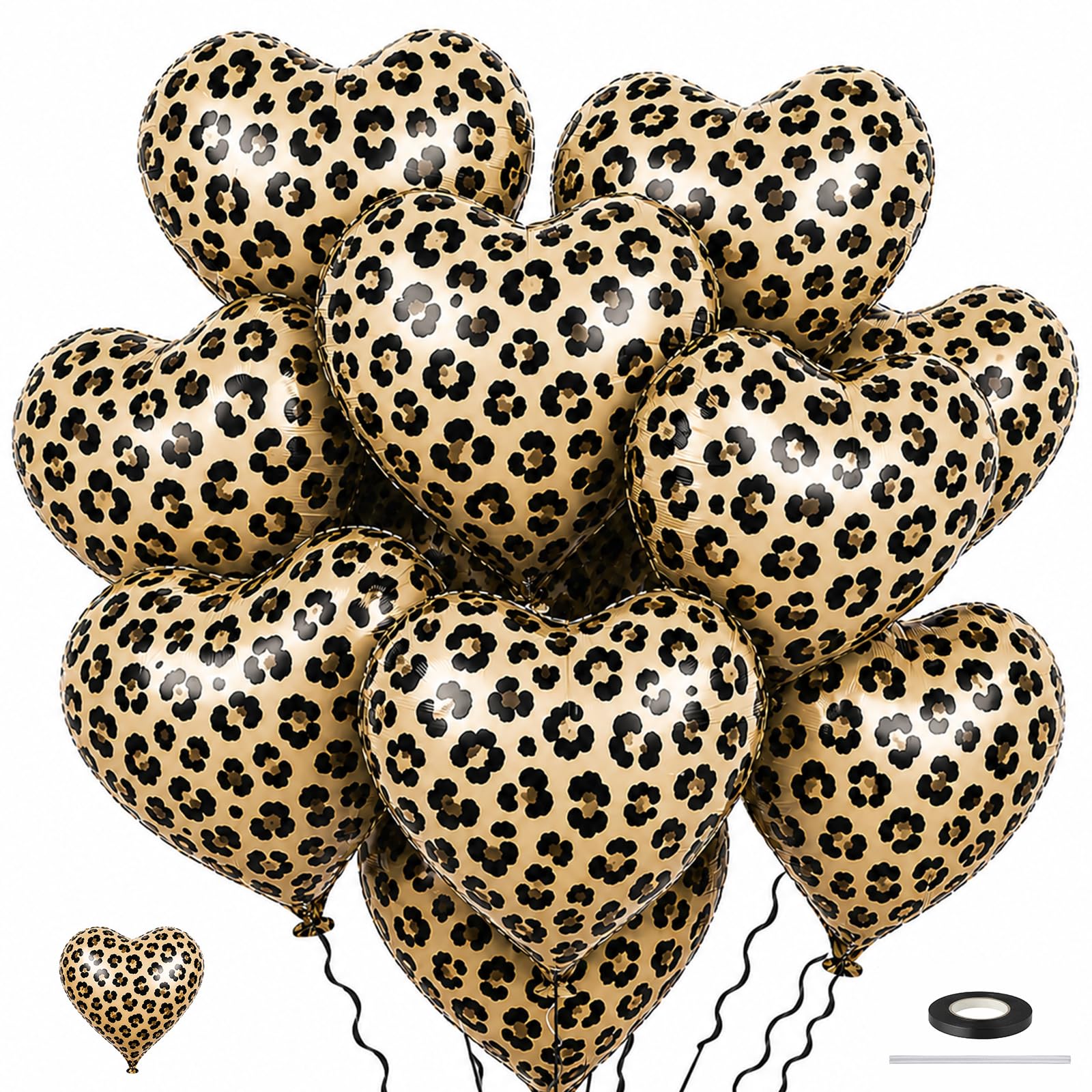 Leopard Print Heart Balloons, 12 Pcs 18 Inch Cheetah Printed Foil Balloons, Animal Print Heart Shaped Helium Balloon for Wild Zoo Jungle Safari Birthday Bachelorette Baby Bridal Shower Valentines Day โ image 1