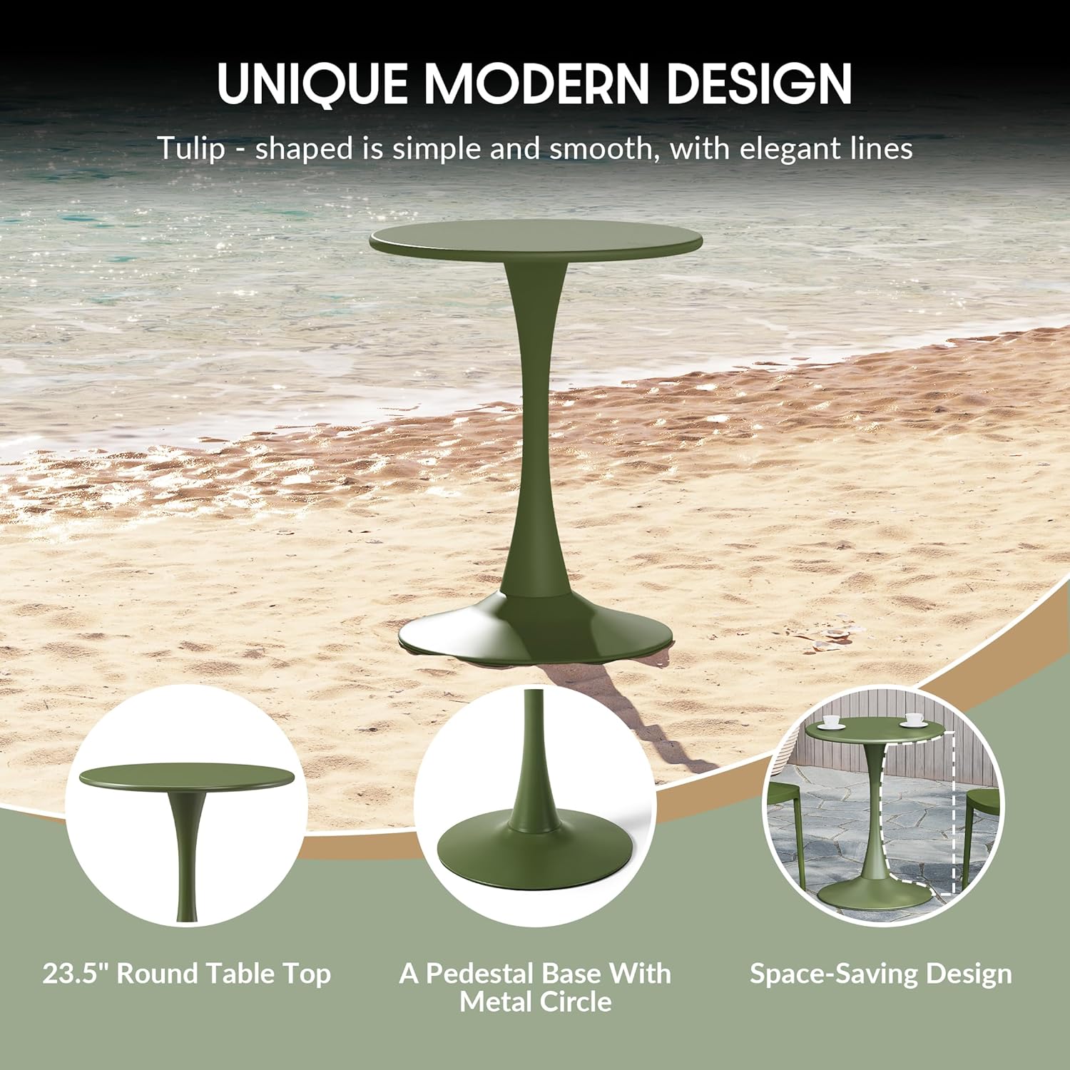 WestinTrends Playa 23.5" Round Outdoor Indoor Metal Cocktail Dining Table, Olive Green