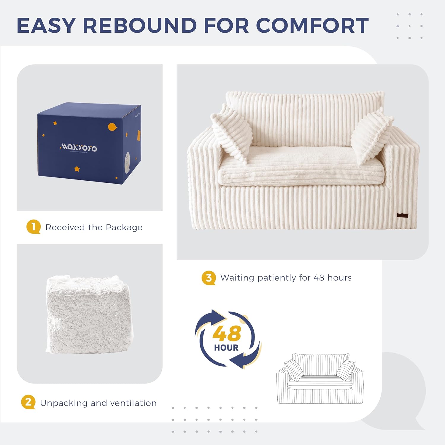 MAXYOYO 59" Bean Bag Sofa Couch, Loveseat Boneless Couch in a Box, Upholstered Small Mini Sofa with Deep Seating for Living Room Bedroom Office Apartment, No Assembly, Beige