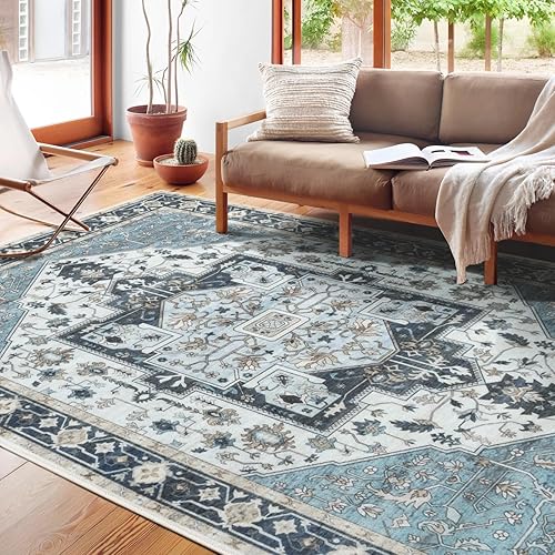 Carvapet Alfombra de área vintage, bohemia, suave, antideslizante y resistente a las manchas, para cocina, sala de estar, dormitorios, pasillos,