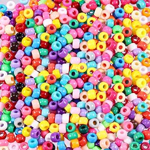 Pony Beads, 1000 pcs Plastic Bracelet Beads, Multi-Colored Pony Beads Bulk for Craft, Hair Braiding, Bracelets Making, Necklace, 6 x 9 mm