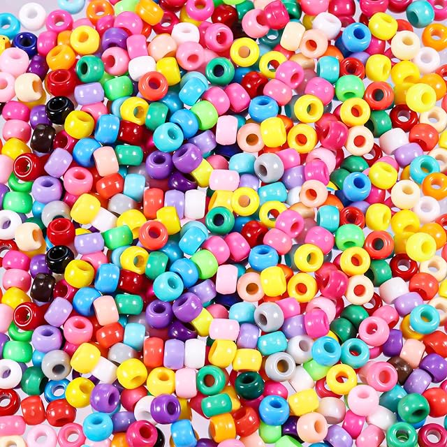 Perles de poney, 1000 pcs Bracelet en plastique perles, perles de poney multicolores en vrac pour l'artisanat, tressage des cheveux, Bracelets de fabrication, collier, 6 x 9 mm