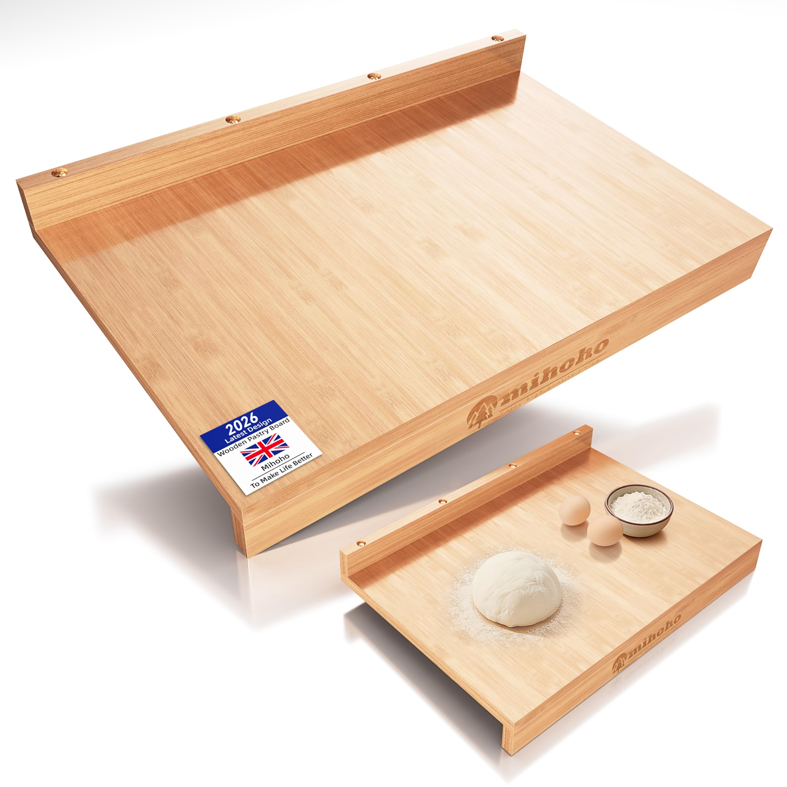 Wooden Pastry Board, Cutting Board with Counter Edge, Reversible Kneading Board for Rolling Dough Bread, Chopping Board with Lip 61X40cm (Log)