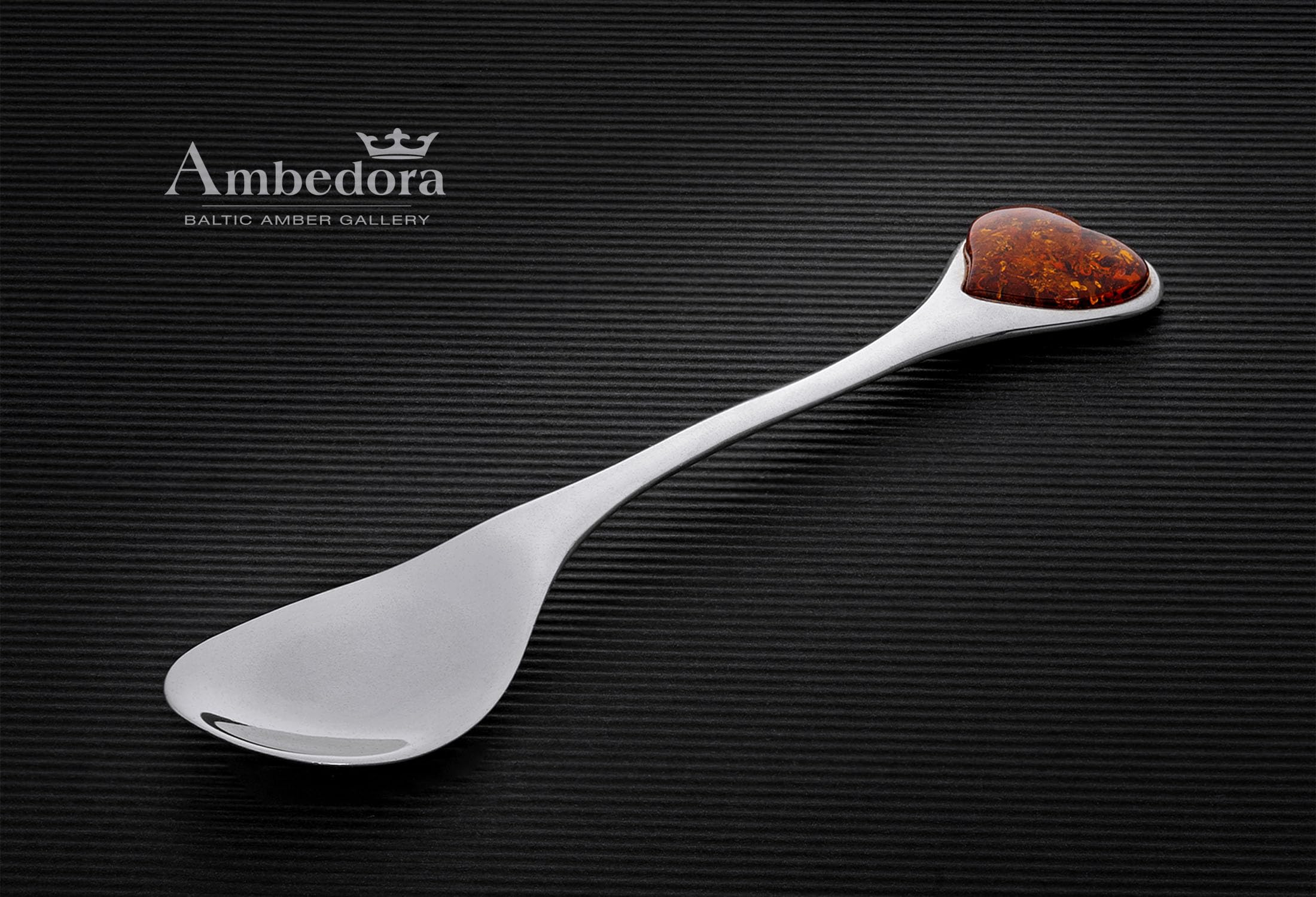 Cuchara tamaño M, plata de ley pulida con corazón de ámbar báltico, cuchara mediana de plata con corazón de ámbar, regalo para bautizo, boda, aniversario, cumpleaños, aniversario