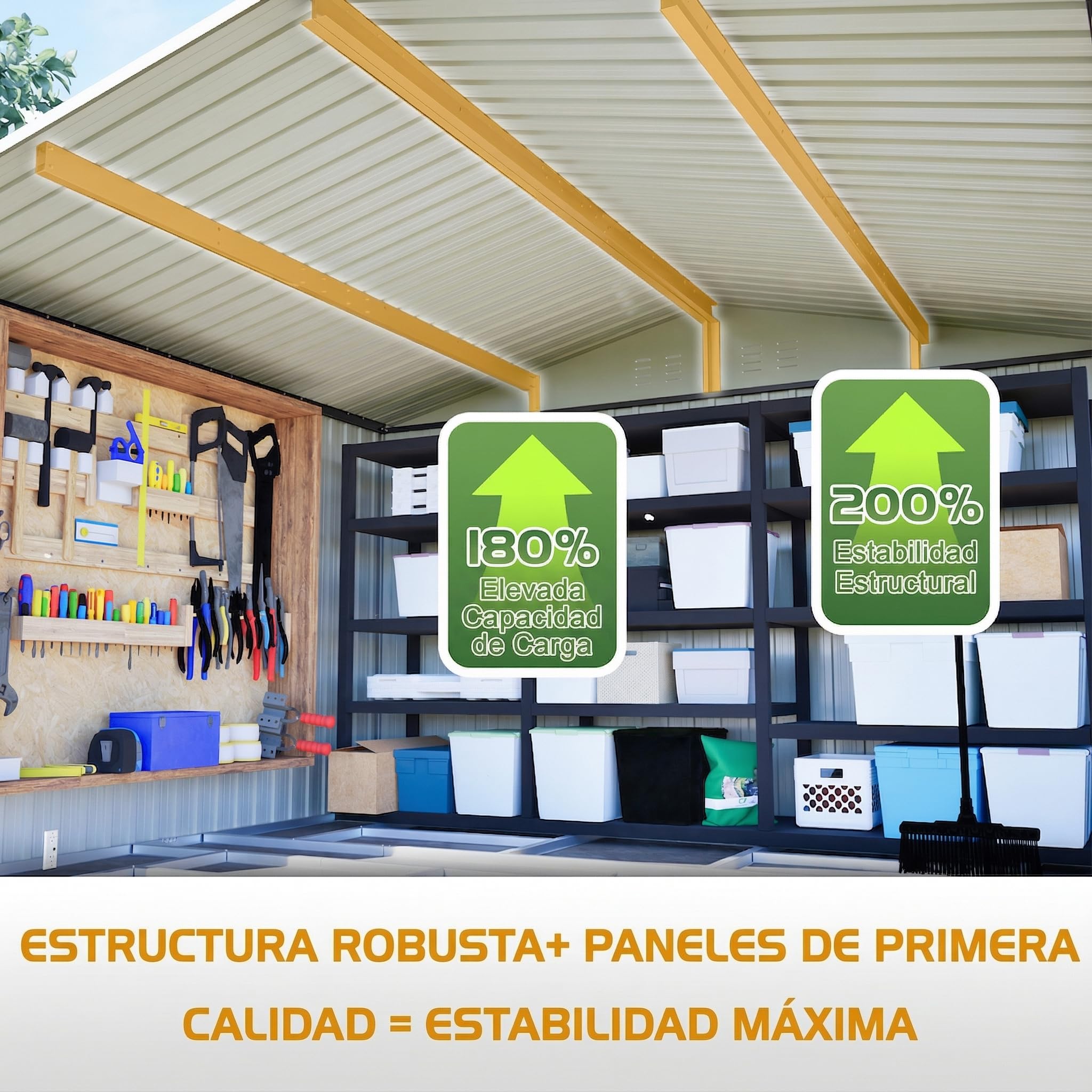 Caseta de Jardín Metálica 300x252x191cm Tejado a Dos Aguas con Marco de Cimentación - Cobertizo Exterior Resistente a la Intemperie para Herramientas Bicicletas Muebles - Antracita 6.91m² — view 8
