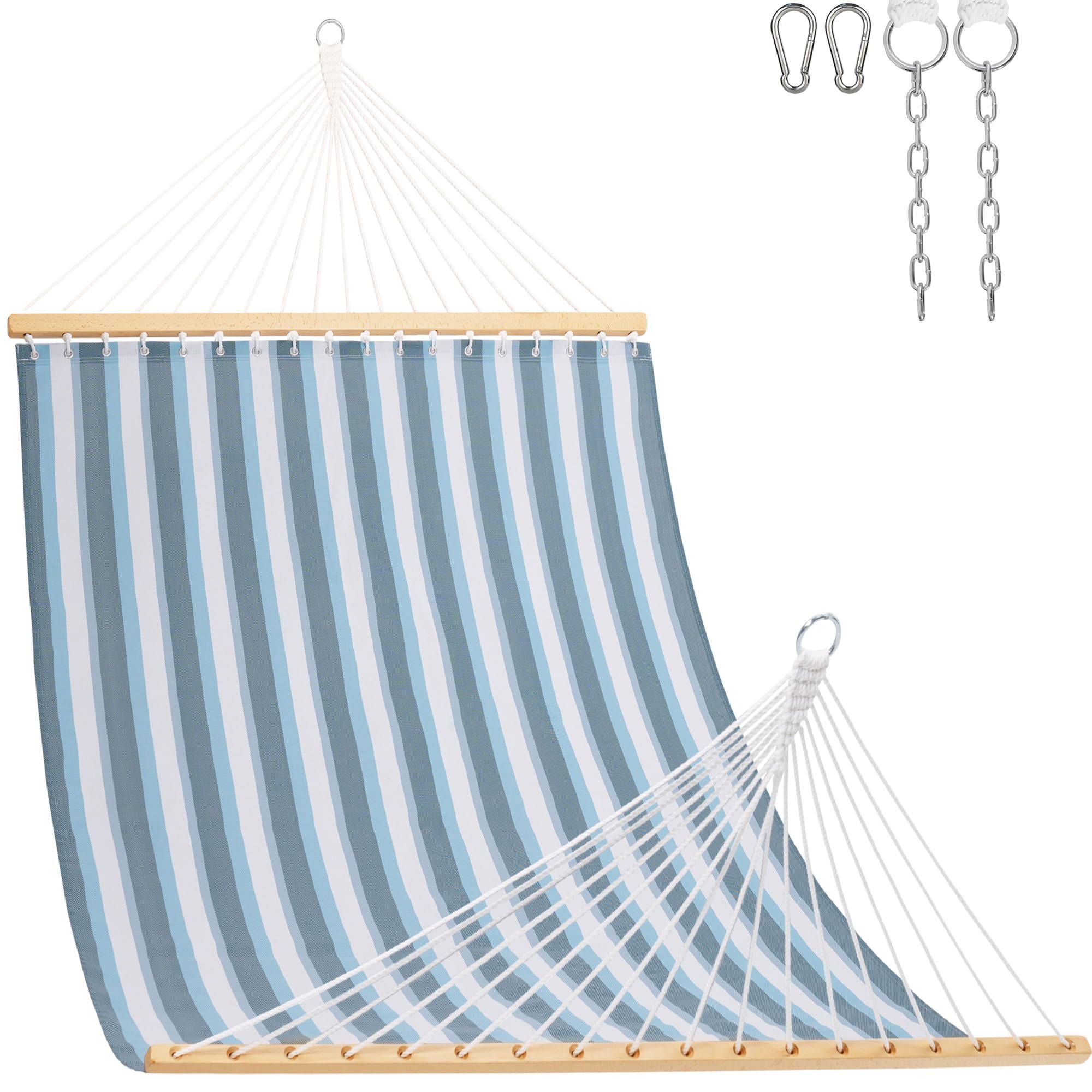 Lazy Daze Hammocks Hamaca de secado rápido con barra separadora, hamaca doble para 2 personas con cadenas al aire libre, patio, piscina, patio trasero, playa, capacidad de 450 libras, rayas azules y