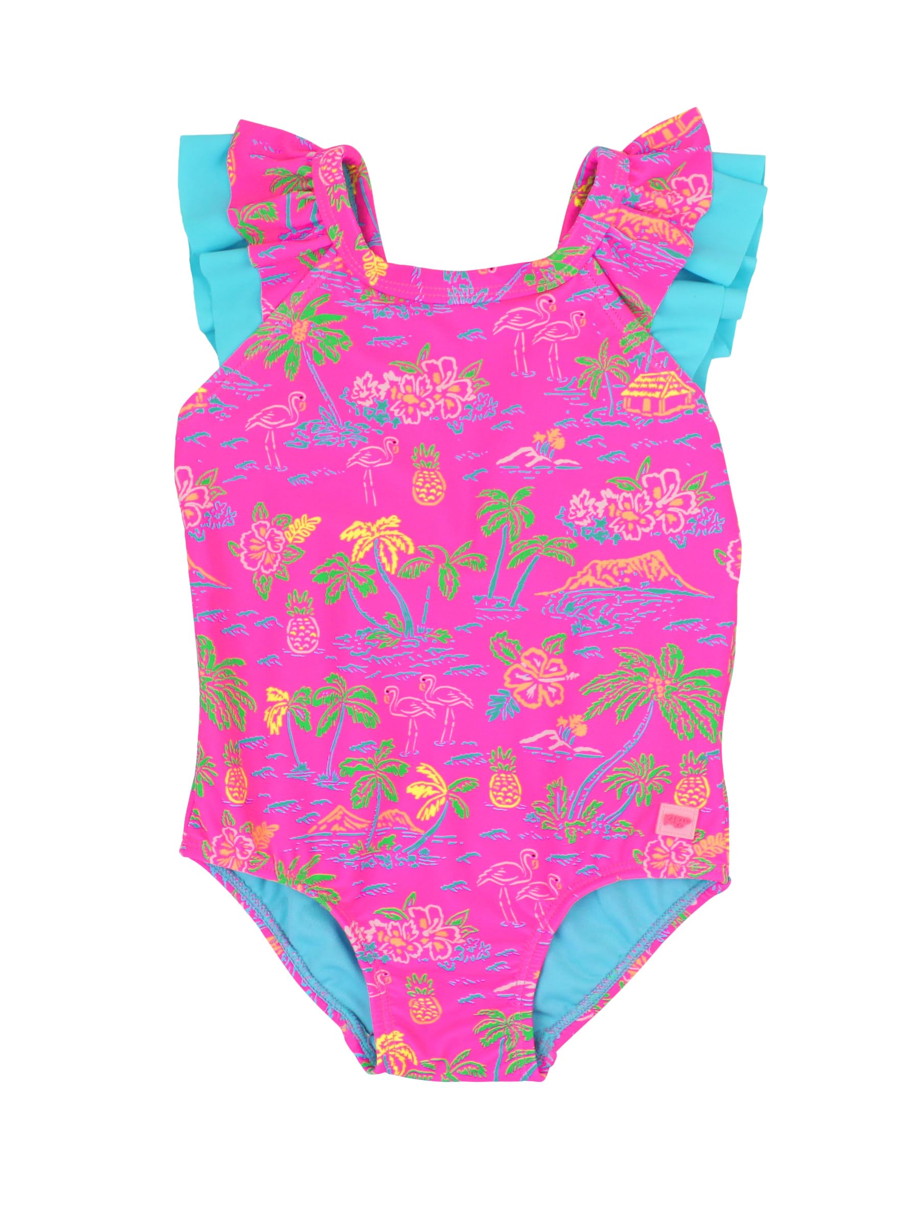 RuffleButts Girls UPF50+ Sun Protection Ruffle V-Back One Piece Swimsuit