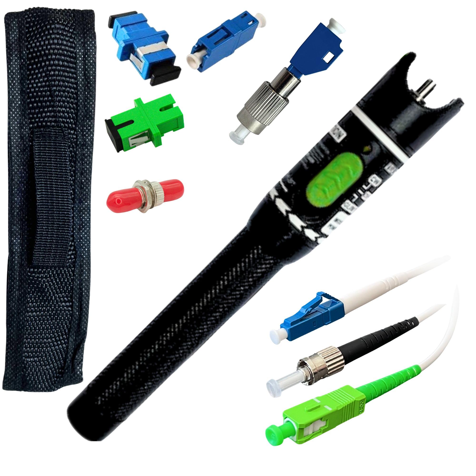 Fibershack - 30km VFL Fiber Optic Tester - Fiber Visual Fault Locator Fiber Optic with Aluminum Body - Fiber Tester Kit Includes LC Fiber Adapter, Fiber Couplers & 3X 1ft Armored Jumper Cables