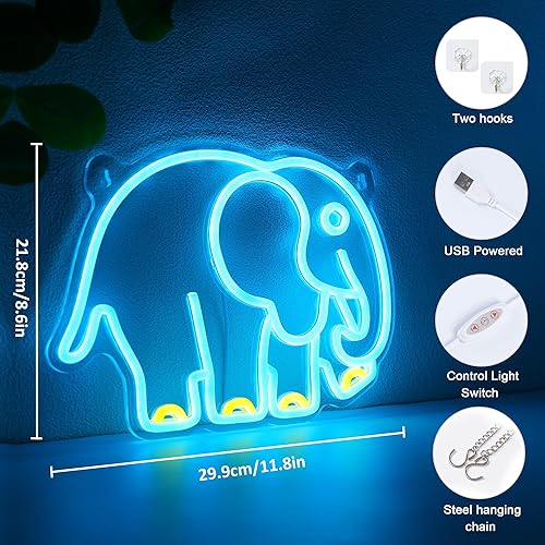 Miniatura 4 de YuanDian Letrero de neón de elefante, luces de neón de animales para dormitorio, sala de estar, decoración de pared, regalos de fiesta de cumpleaños