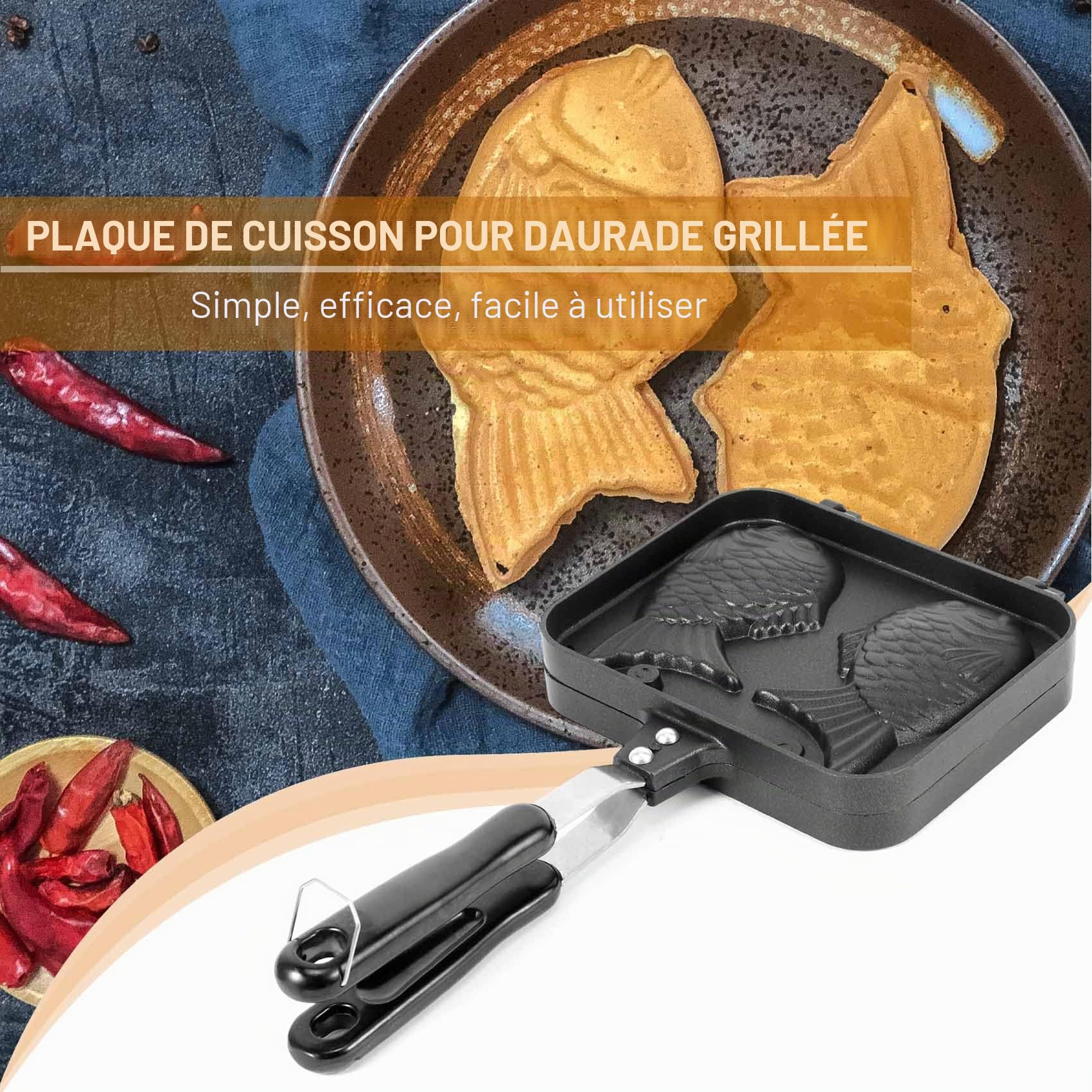 Taiyaki Double Poisson Moulé Chaud Dessert Gaufre Gâteau Fabricant Pan Japonais Crêpes Double Pan Antiadhésif 2 récipients