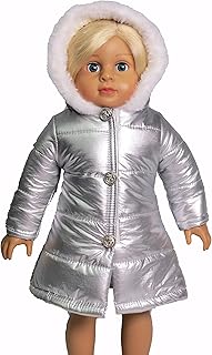 American Fashion World Mettalic Silver Puffer Coat for 18in Doll