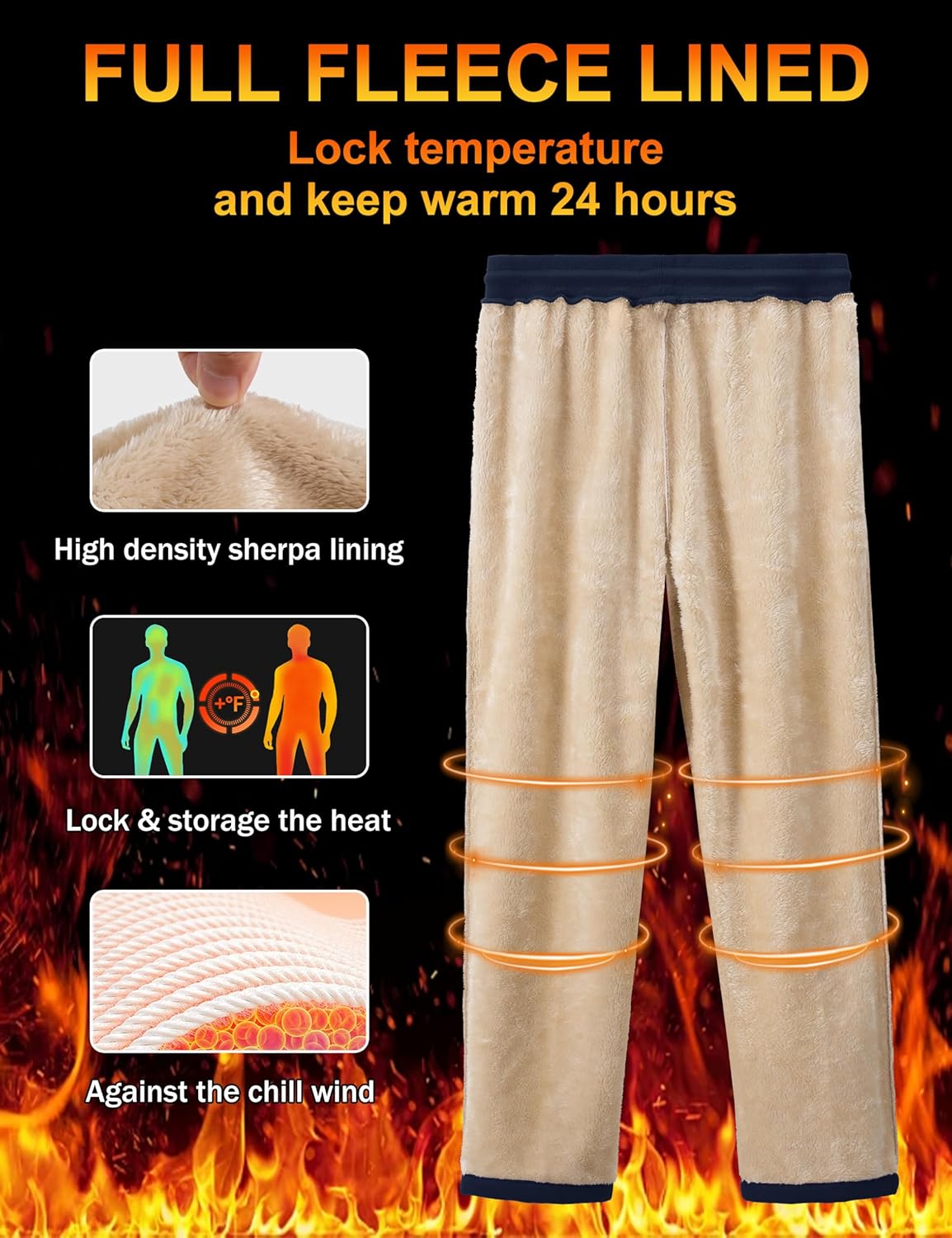 MAGCOMSEN Men's Winter Fleece Pants Sherpa Lined Sweatpants with Pockets Drawstring Lounge Running Athletic Warm Pants - Image 3