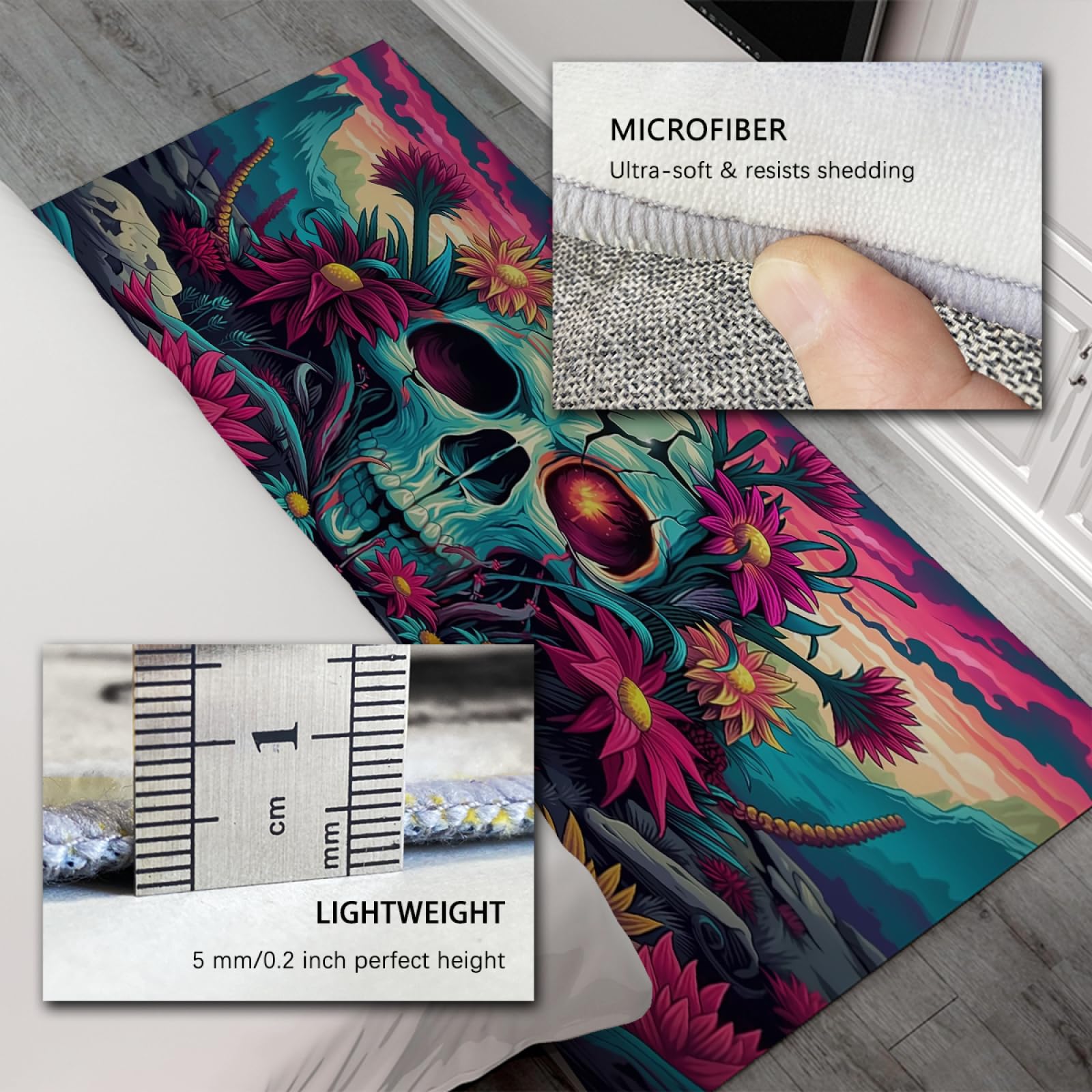 Amazon | 頭蓋骨イラストエリアラグホラースカルフラワー