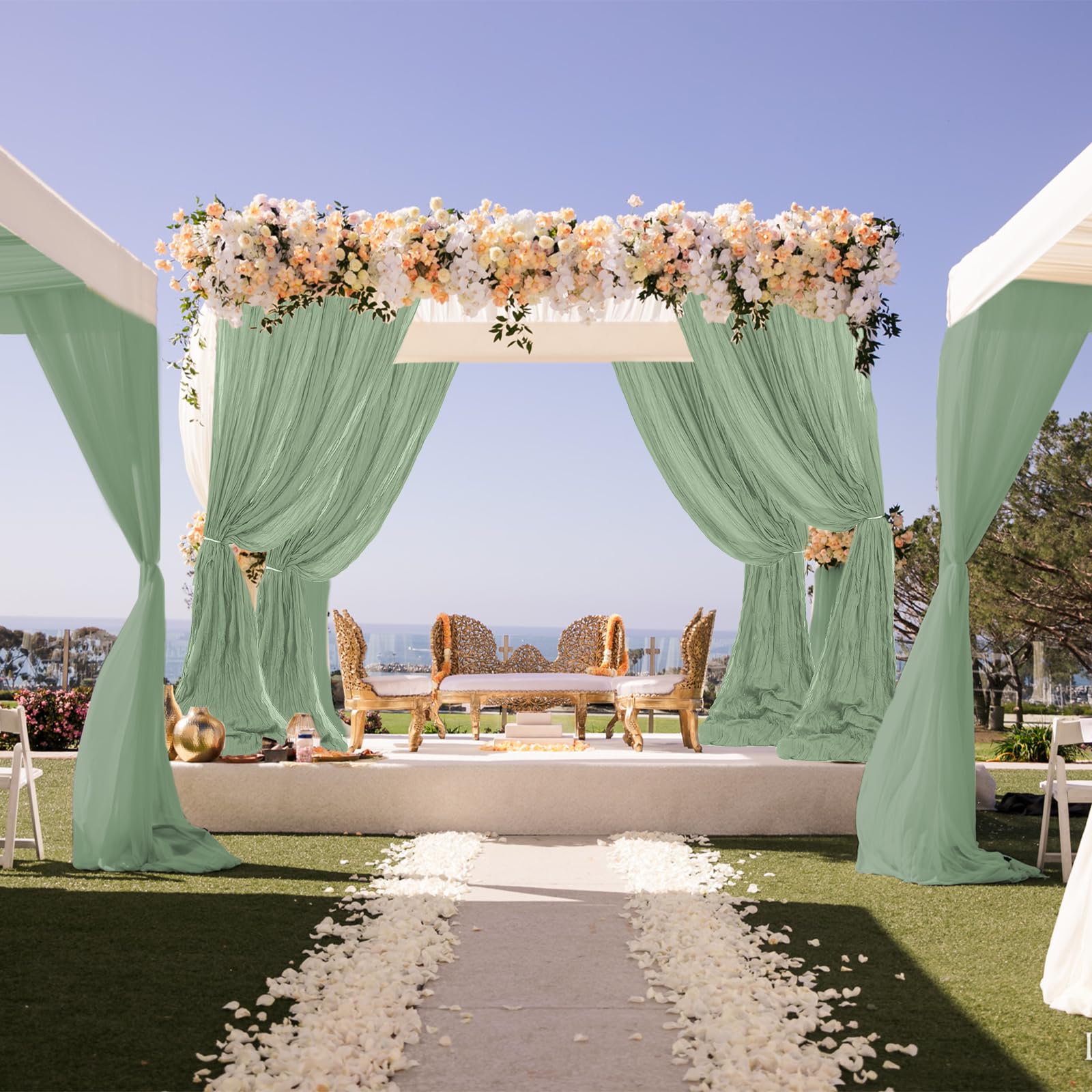 Vorhangstoff für Hochzeitsbögen, 4 Paneele, 6 m, Salbeigrün, Seihtuch, Stoff, Vorhang, Laube für Hochzeit, Seihtuch, Hintergrund, Vorhänge für Zeremonie, Party, Decke
