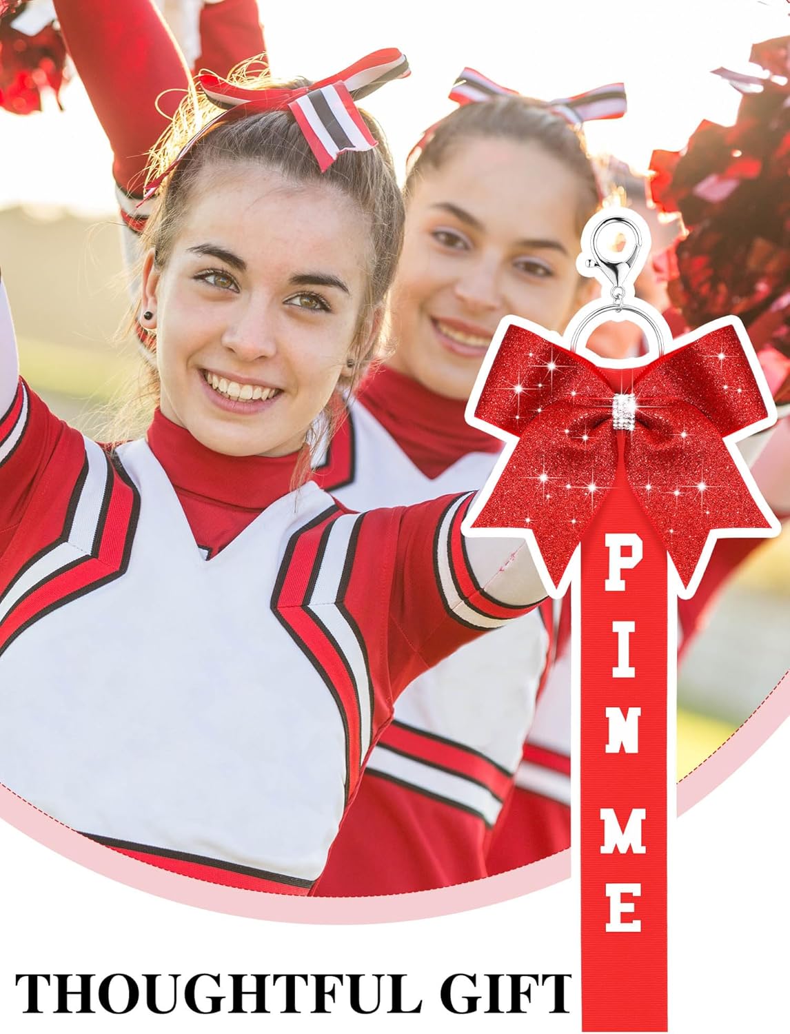 Landical Cheer Pin Me Ribbon Cheerleader Ribbon Keychain with Rhinestones Bow for Cheerleader Bag Backpack - Image 5