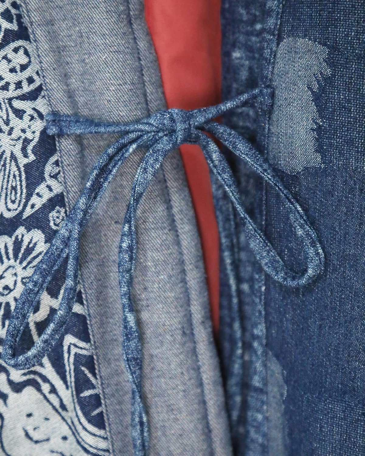 Women's Patchwork Kimono Cardigan Coat Boho Cotton-Lined Long Open Front Coat with Pockets, Loose Fit Vintage Denim Outerwea