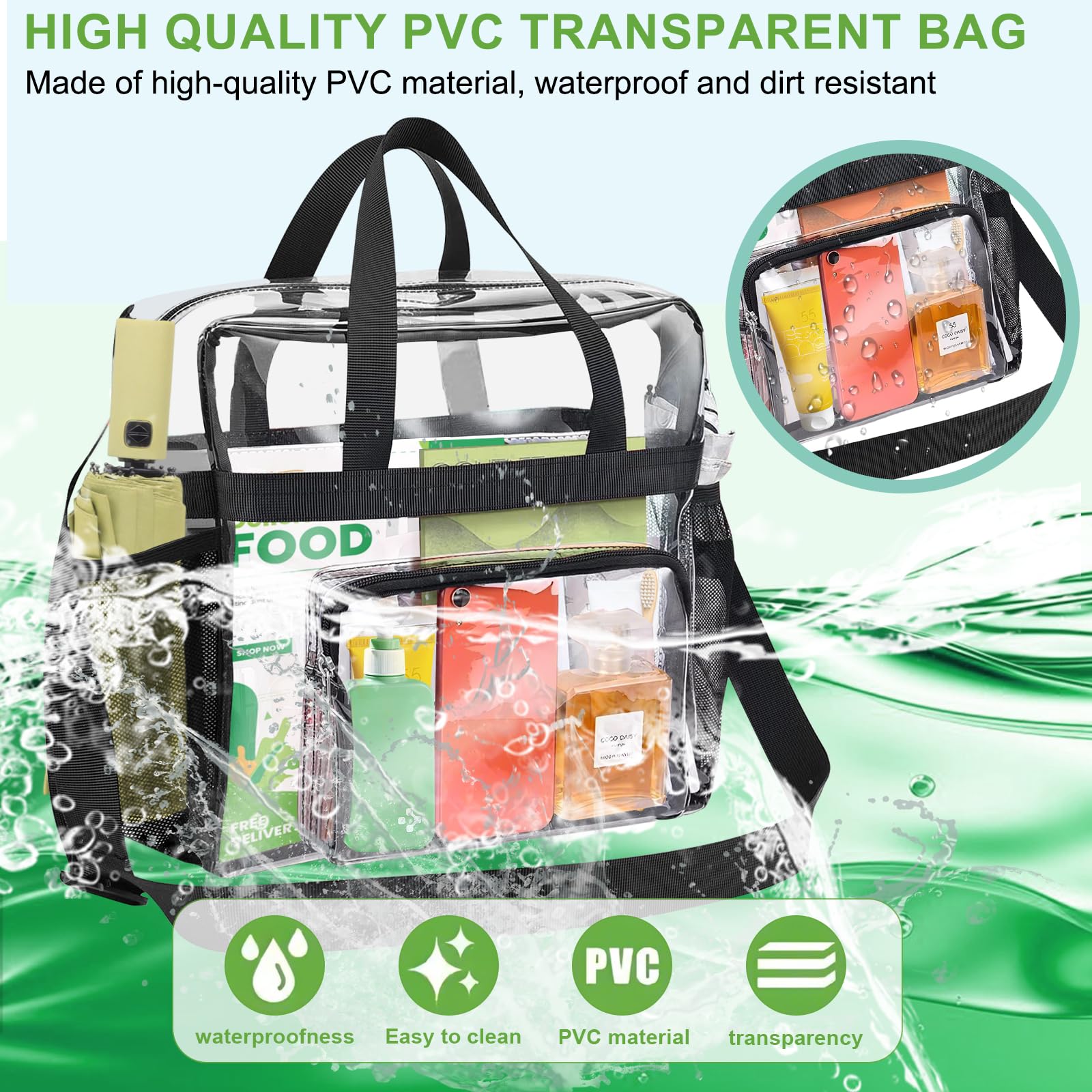 Sac Fourre-Tout Transparent en PVC Clear Bag 31 x 30 x 15 cm
