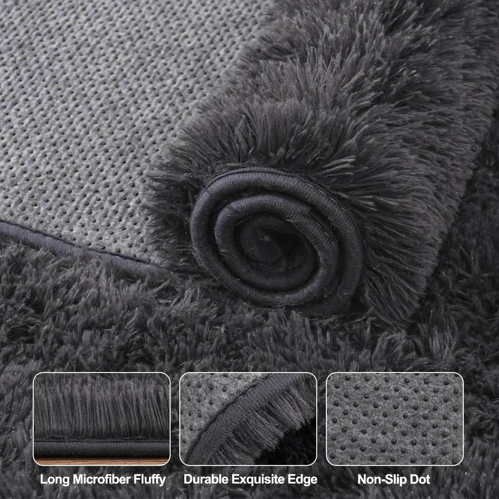 Tapis antidérapant en peluche pour salon, tapis doux à poils longs pour salon, chambre d'enfant, décoration parfaite pour maison moderne, anthracite, 1,5 x 2,1 m