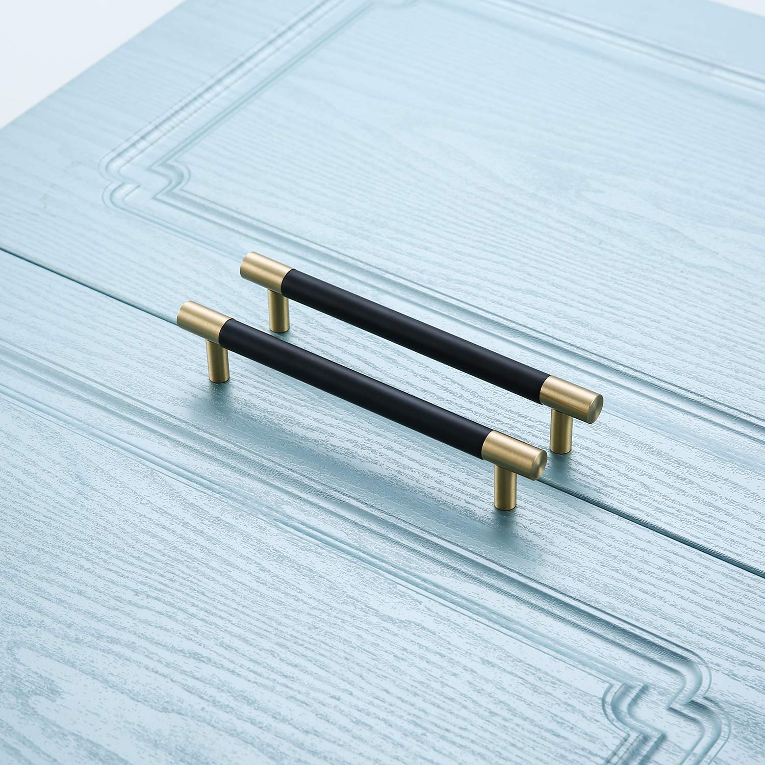 Bar Cabinet Handle Knob Pull Brushed Satin Gold/Brass Finish with Electroplated Matte Black 7.3" (6.3" Hole Center) for Kitchen Cabinet Hardware/Dresser Drawer Handles