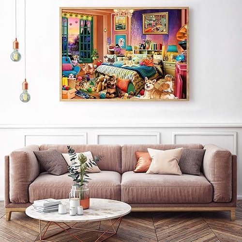 Miniatura 6 de HUADADA Rompecabezas para adultos de 1000 piezas, la habitación de las mascotas se entrelazan perfectamente con letra en la parte posterior sin