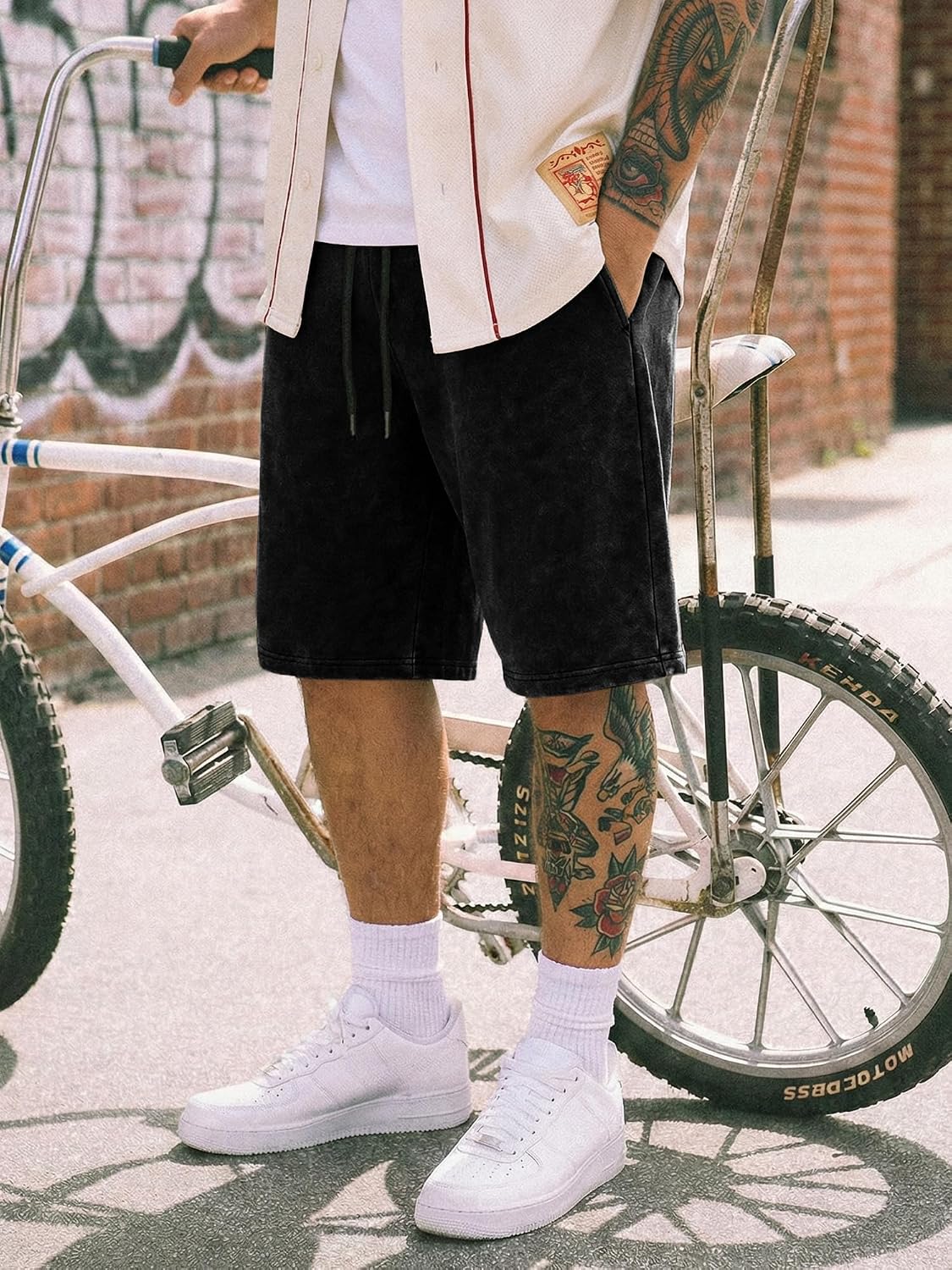 JMIERR Men's Baggy Sweat Shorts Vintage Acid Washed Cotton Relaxed Fit Streetwear Drawstring Gym Shorts