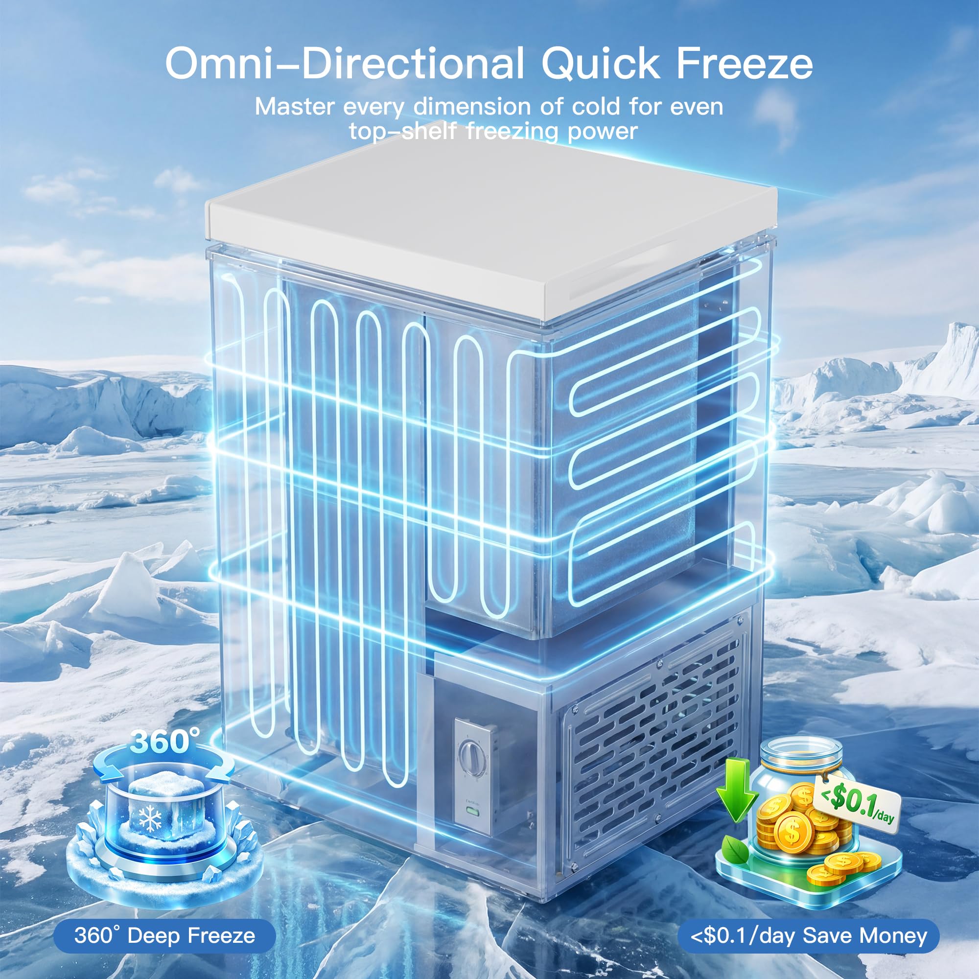 Mepty 2.7 Cu.Ft Chest Freezer,Top Open Door Deep Freezer With 2 Removable Baskets,7 Adjustable Thermostat,Built-In LED Light,Quiet Energy Saving Freezers For Home,Kitchen,Garage Use on Fridge.com - View 2