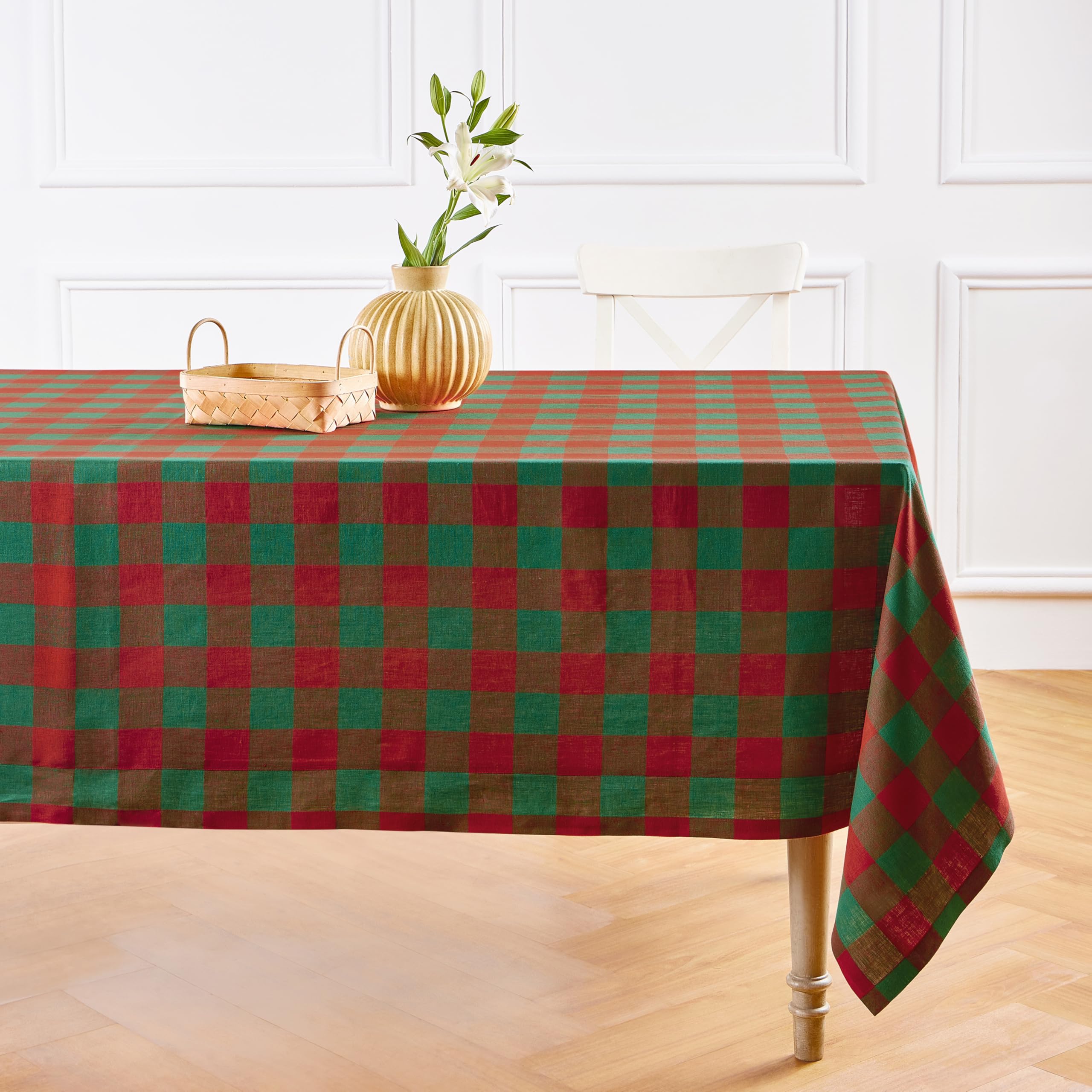 Solino Home 100% Pure Linen Buffalo Plaid Tablecloth – 60x120 Inch Red & Black Checkered Rectangular Table Cover For Christmas & Everyday - View #3