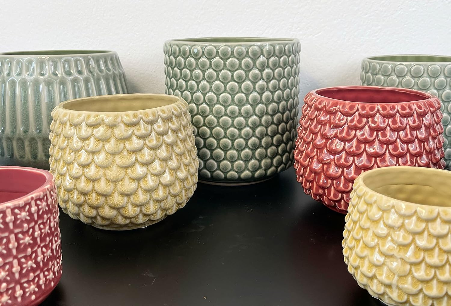 Nordring Stoneware Flower Pot – 6’’ Grey Planter with Polka Dots – Modern Ceramic Pot with Crackle Glaze – No Drainage Holes – Holds 5’’ Indoor Plant