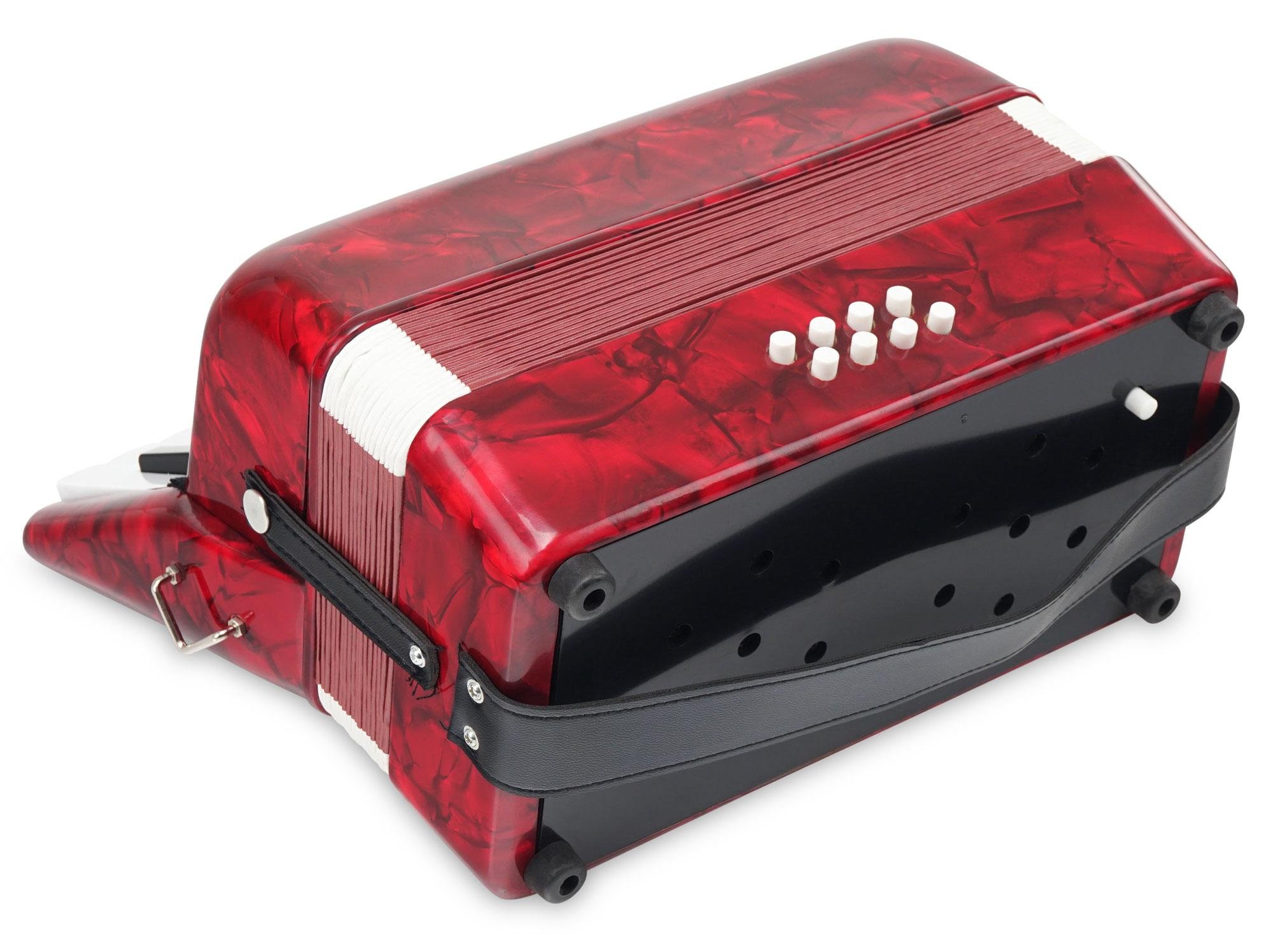Classic Cantabile Secondo Acordeón Infantil 8 Bajos Set Rojo, Peso: 2 | Acordeón para niños, 22 teclas de agudos, 8 teclas de bajos, 4 kg, Dimensiones (An x Pr x Al en cm): 28, 5 x 16 x 28, Atril