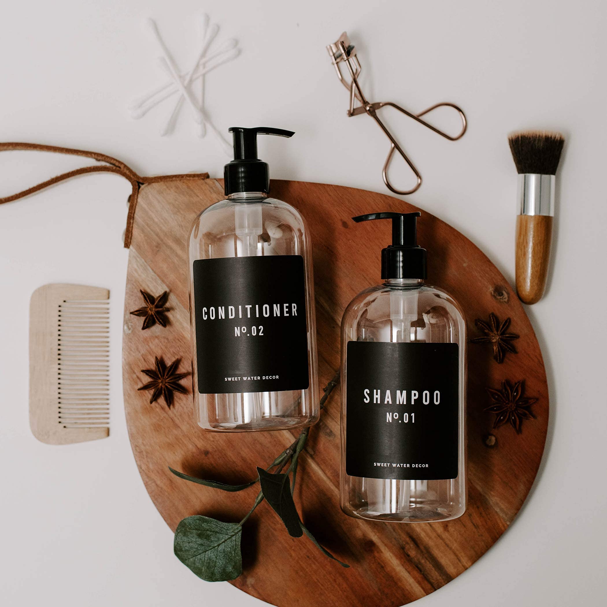 Dispensadores de plástico transparente de 16 onzas | Botellas de baño recargables | Botella de jabón de ducha reutilizable con etiquetas impermeables (champú) 7