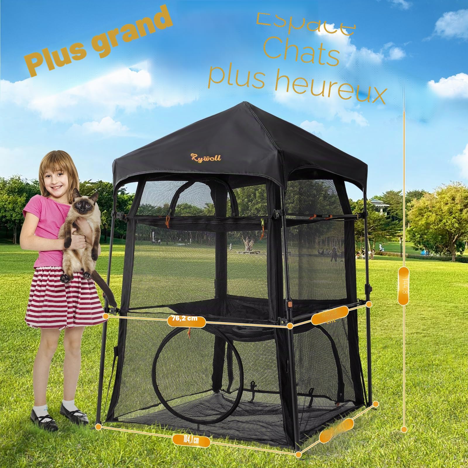 Rywell Enclos d'extérieur pour Chat Extra Large 3 Niveaux, résistant aux intempéries et au Soleil, 5 fenêtres, Sac de Transport Inclus