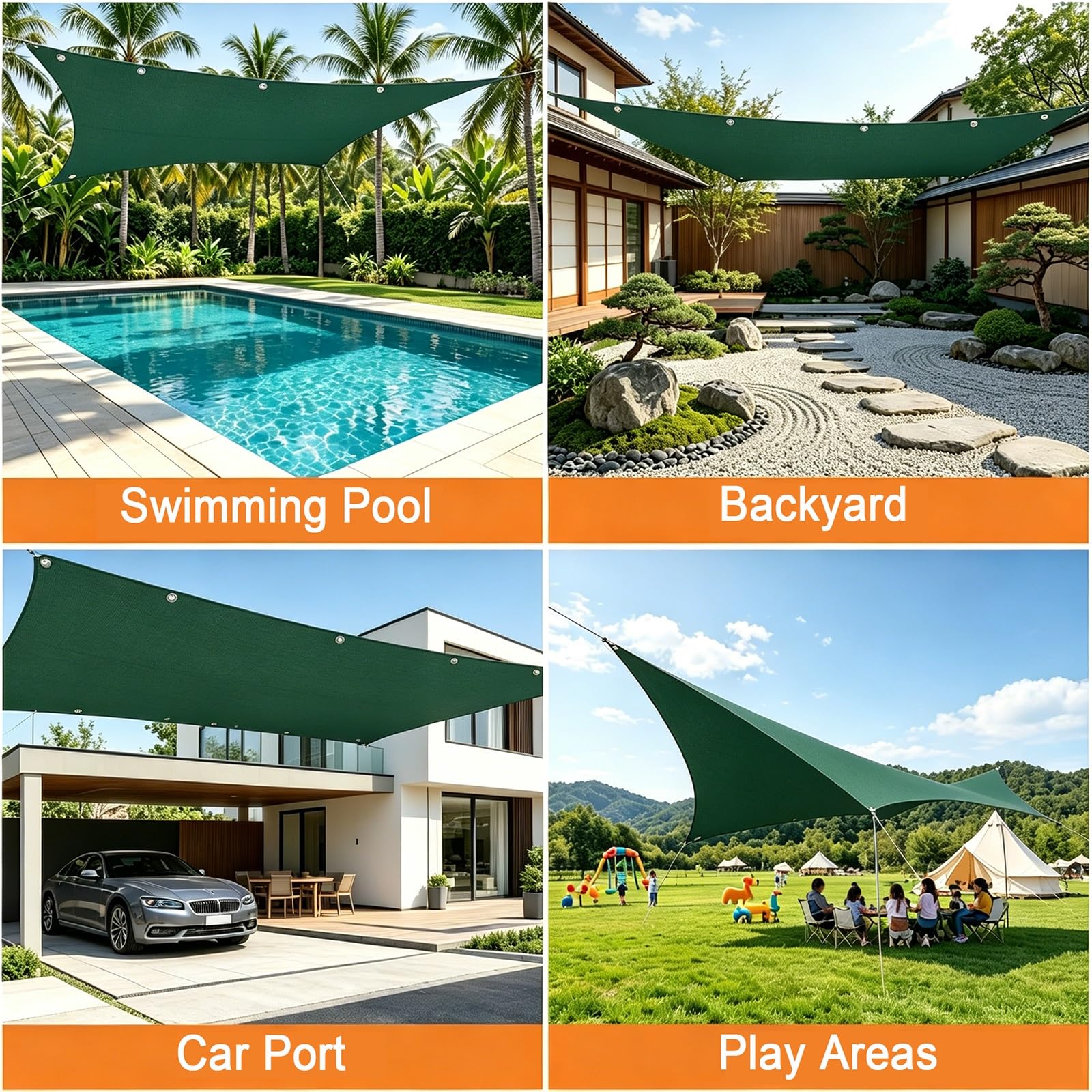 Vela Ombreggiante Impermeabile 120 x 500 cm Protezione Raggi UV 98% Impermeabile Poliestere Antistrappo Robusto e Stabile Rete Ombreggiante per Esterni per Giardino, Verde Scuro