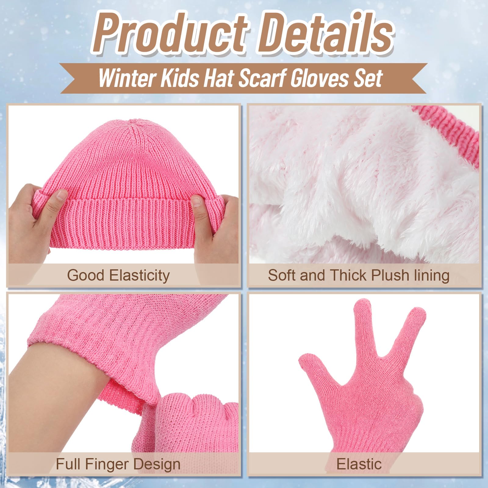 Set di 12 guanti per bambini, berretto invernale, lavorato a maglia, guanti da sci, guanti da collo, sciarpe calde, per bambini da 5 a 8 anni, regalo per ragazzi e ragazze, alla moda., 6.7 x 8.3