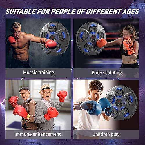 Miniatura 3 de Yucate Máquina de boxeo de música con guantes de boxeo, juego de boxeo montado en la pared Bluetooth, objetivo de perforación inteligente, equipo de