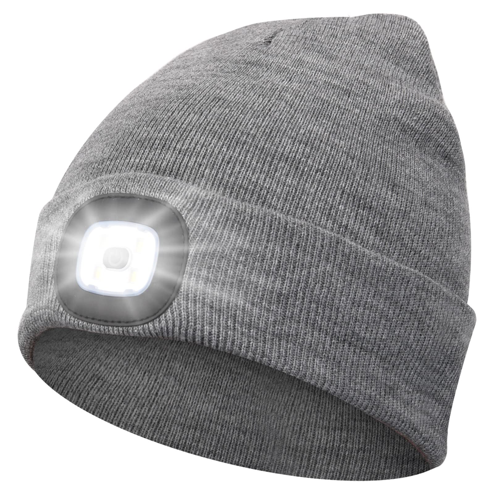 Abbicen Beanie Hat with Light Unisex Winter Headlight Hats LED USB Rechargeable Torch Cap Headlamp Flashlight Head Gift for Women Men