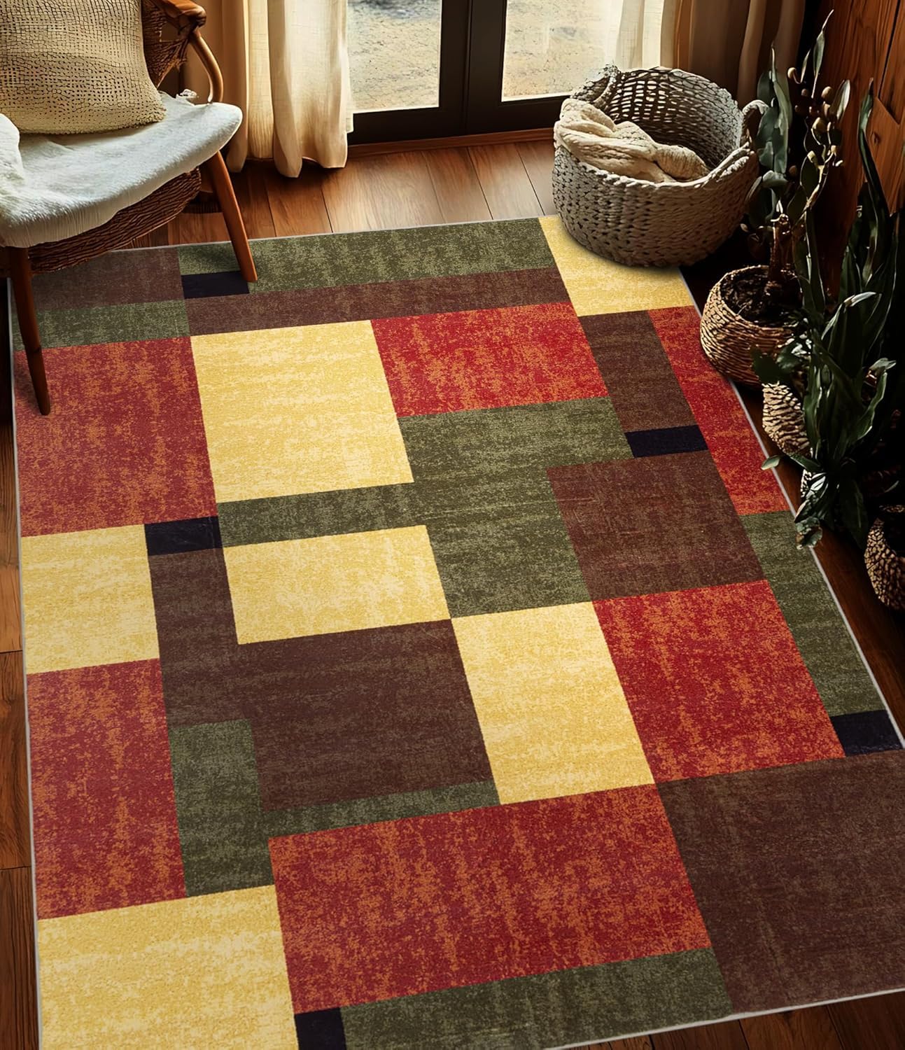 Tapis de salon géométrique multicolore 120x170 cm intérieur extérieur