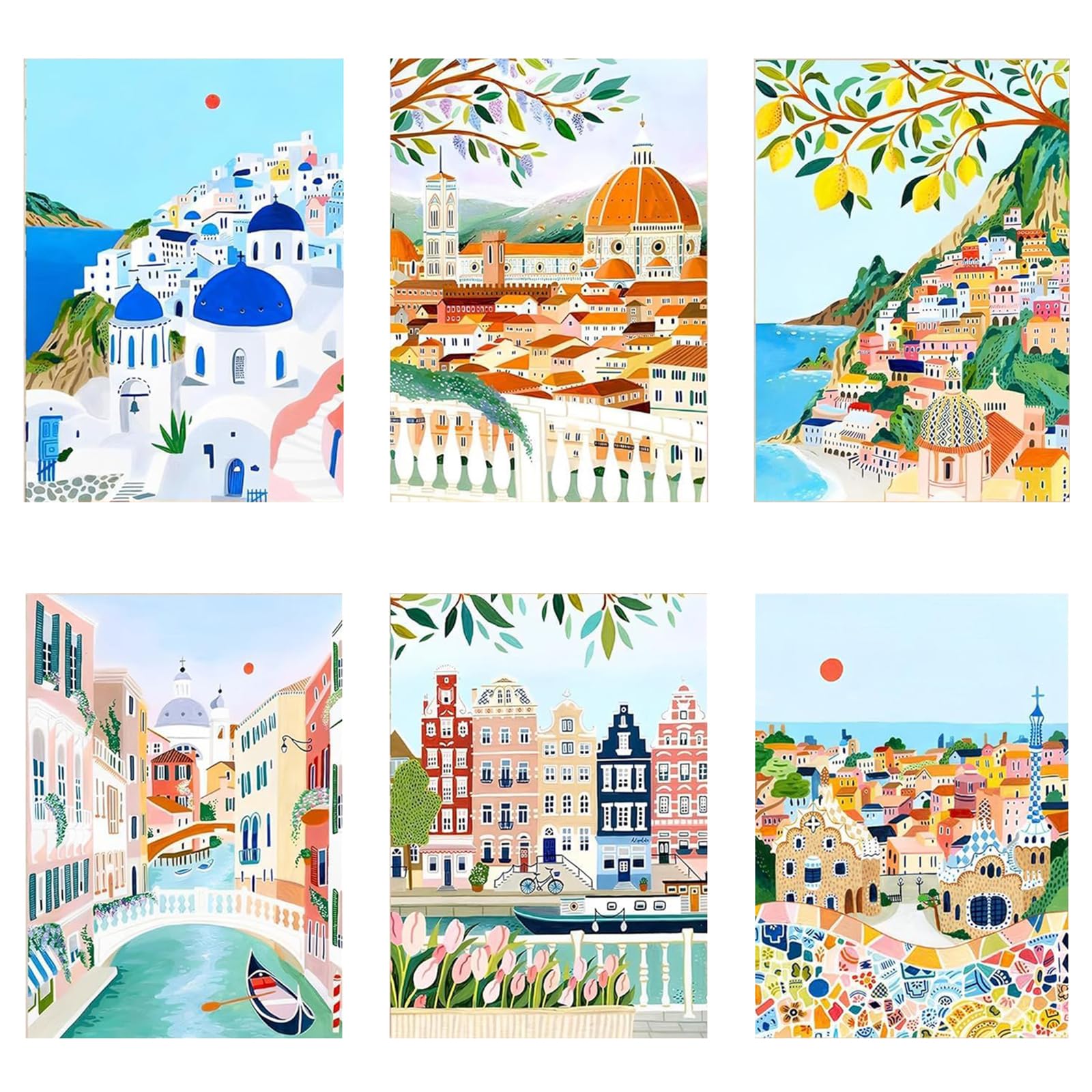 PERFECT LASER 6 Pack Paint by Numbers for Adults Beginner | European Cityscapes Paint by Number Kits on Canvas,Paint by Numbers for Adults - 12x8 Inch DIY Painting by Numbers Kit with 26 Colors
