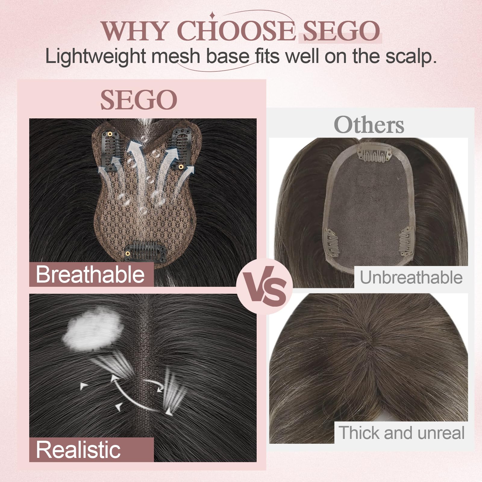 SEGOHAIR Hair Toppers for Women Human Hair with Bangs Double-Layer Hand-stitched 360°3D Coverage Natural for Thinning Hair Add Volume 11inch Black,21g - Image 4