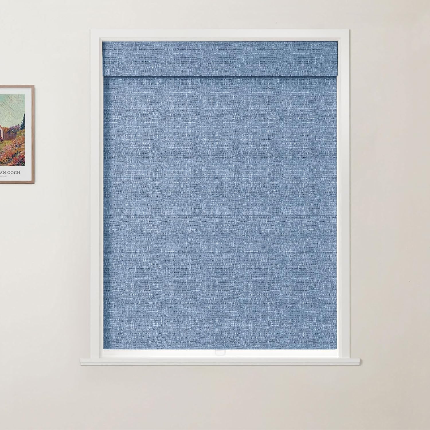 ChadMade Linen Blend Roman Shade Cordless Custom Made Roman Blind, Room Darkening Roman Shade Linen Blend Roman Blind Privacy Window Treatment for Apartment, 1 Piece, Aegean Blue, Tallis Collection