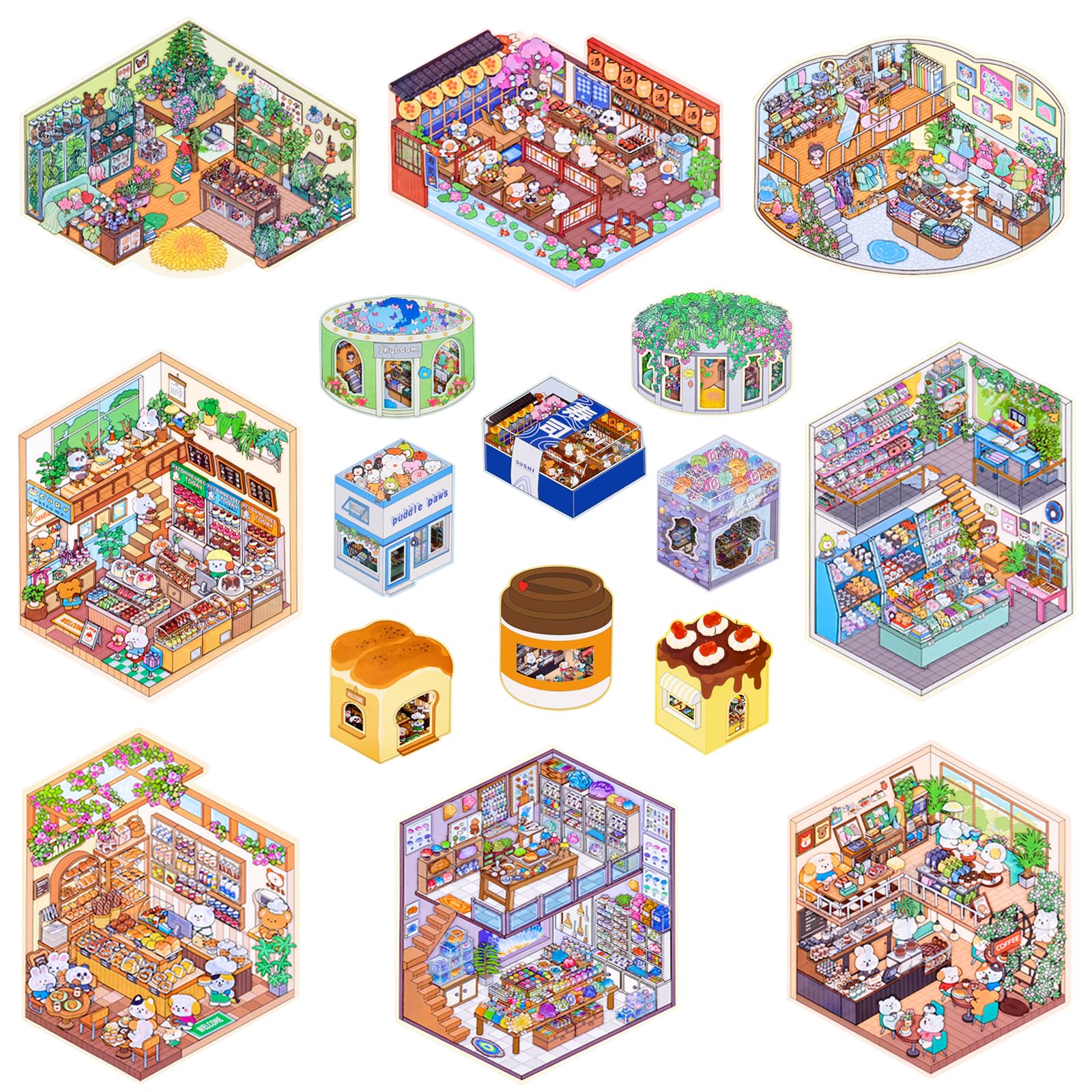 8 Sets 3D Stickers Scene Foldable Scene Stickers Make Your Own Room Therapy Sticker Scenes for Relief Stress Pass The Time