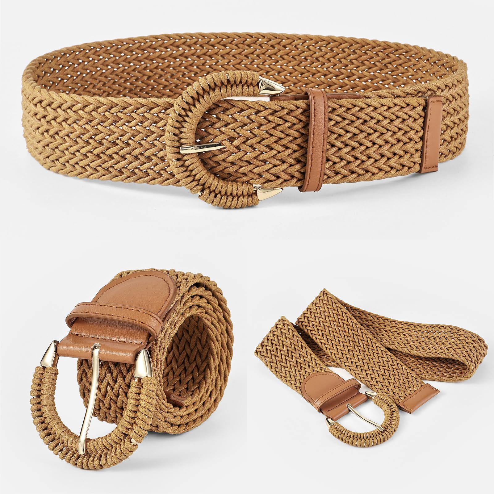Damski pleciony rattan, szeroki, szeroki pasek w talii do sukienek, pleciony pasek w stylu boho, pasuje do letnich sukienek, dżinsów, spodni (XL)