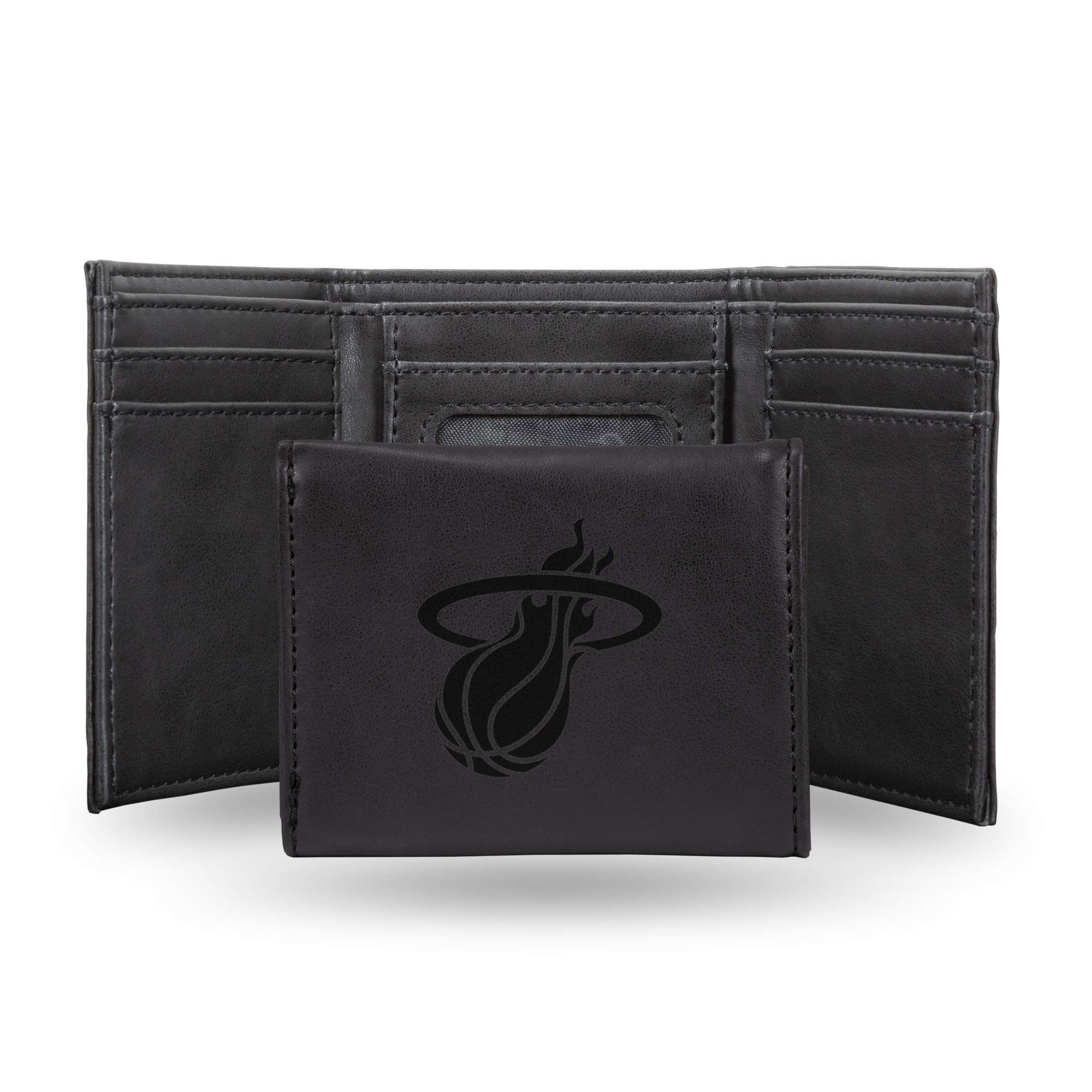 Rico Industries Laser Engraved Trifold Wallet, Miami Heat Team Color, 3.25 x 4-, Black