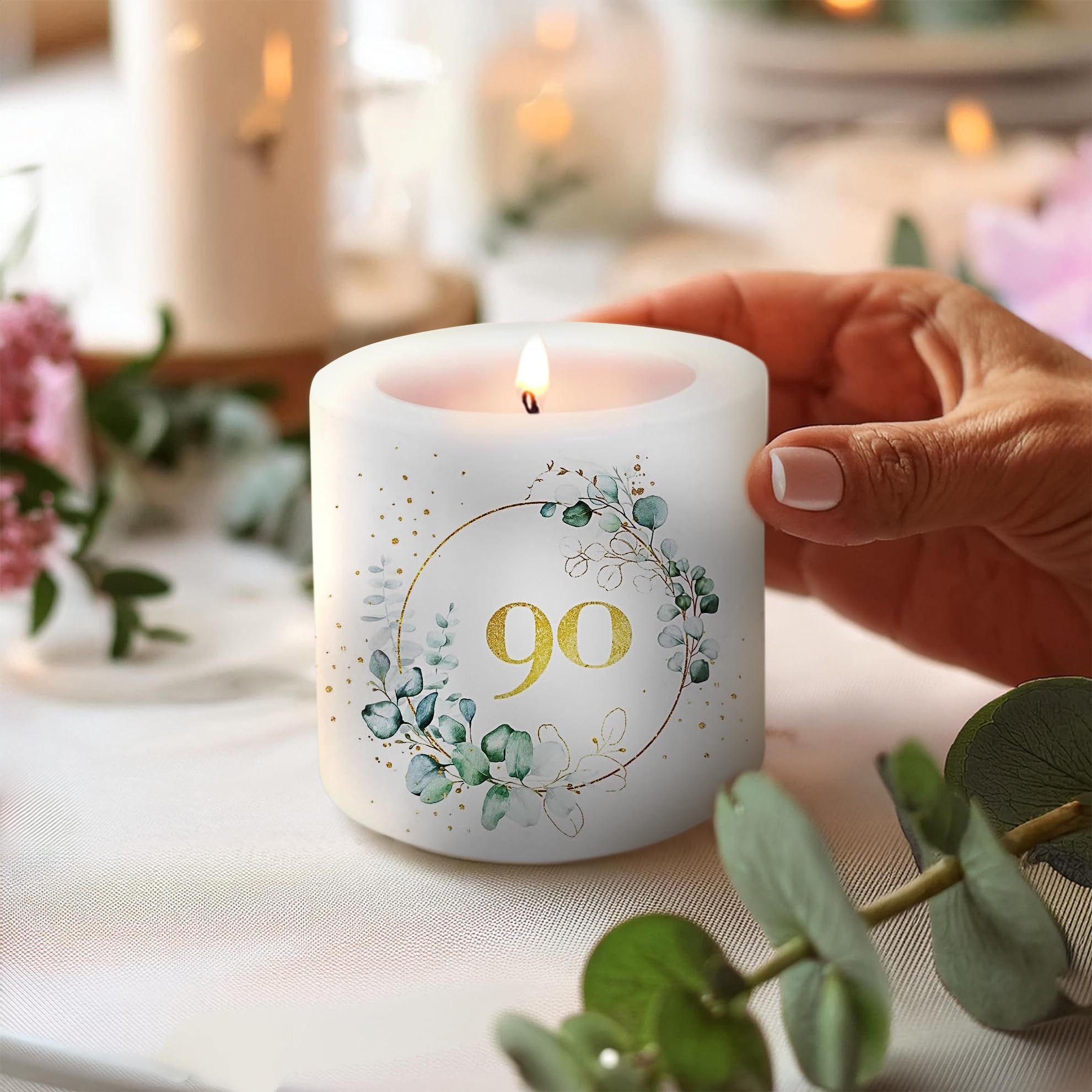 Candela A Forma Di Foglia Oro Con Personalizzazione Nome E Data – Decorazione Da Tavolo 30 Ore, 15 Cm - 2