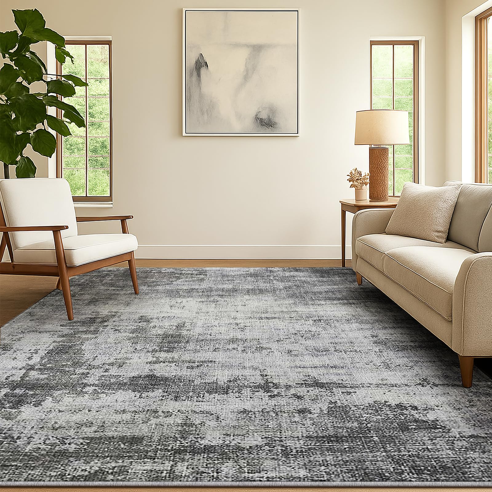 SOANNY Tappeto Soggiorno 140x200 cm, Pelo Corto, Super Morbido, Moderno Astratto, Lavabile, Antiscivolo, Soggiorno, Camera da Letto, Cameretta, Sala da Pranzo, Ufficio, Grigio Cenere
