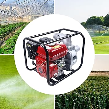 7.5 HP 3600rpm Gasoline Water Pump Gas-Powered Semi Trash Pump High Pressure Water Pump Portable Transfer Water Pump for Agricultural Irrigation Garden Farm, 3 Inlet & Outlet (Red)