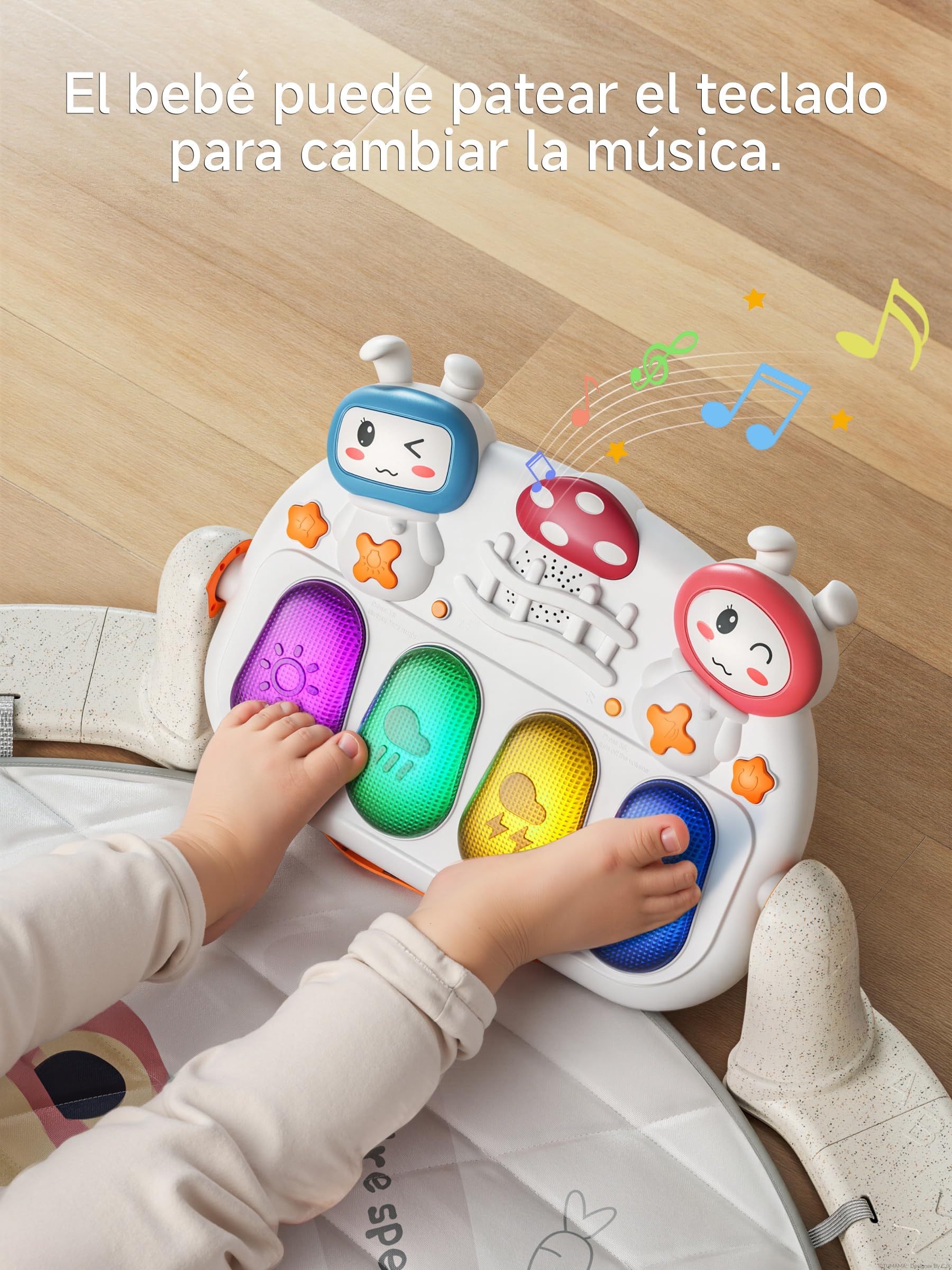 TUMAMA KIDS 4-en-1 Gimnasio De Juegos Para Bebe, Gimnasio Infantil Con Piano Activity Mat Bebe, 70+ Sonidos, 25+ Min De Música y Luces, Arco De Actividades Juego, Musical Gym Juguetes Bebés 0-6 Meses