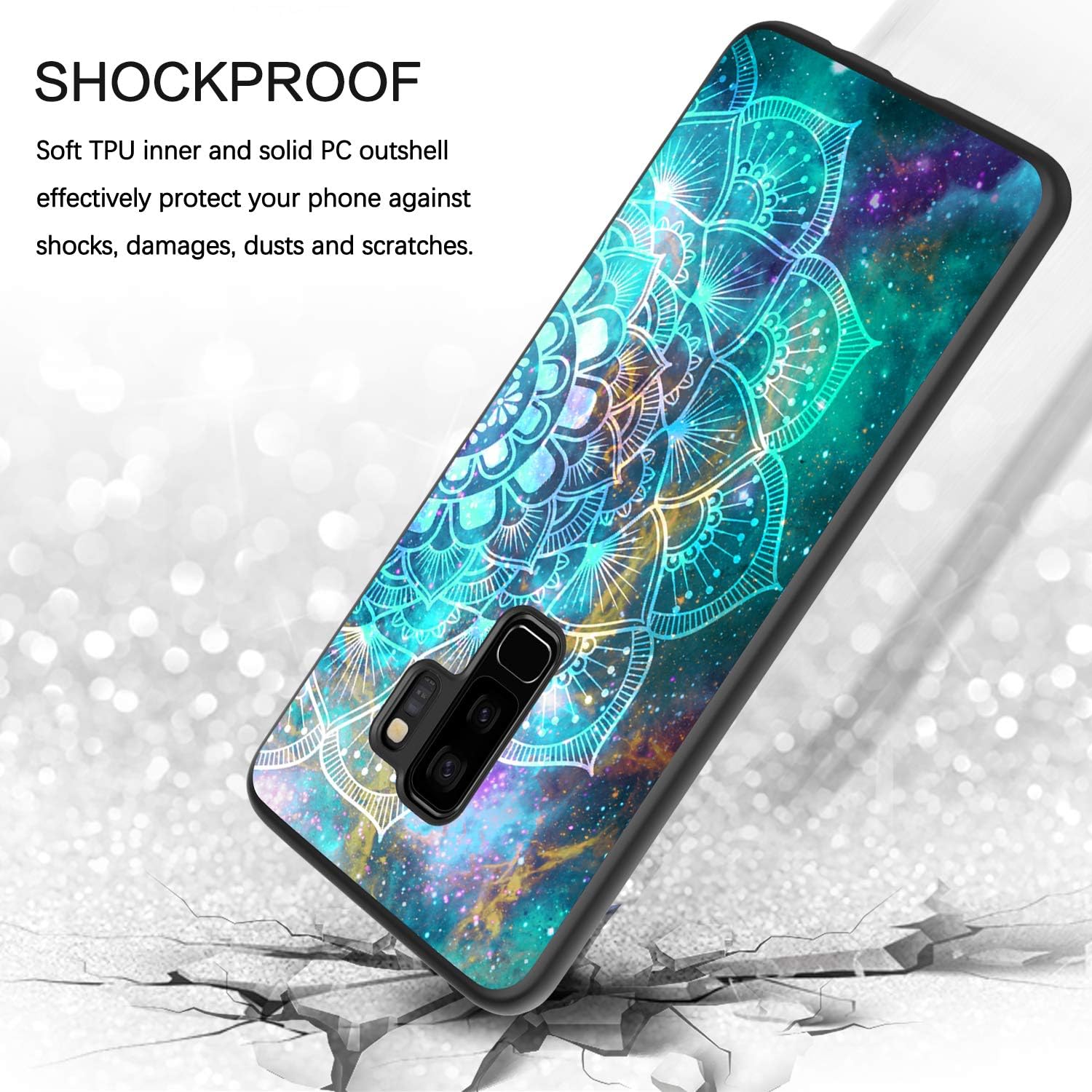 BENTOBEN Galaxy S9 Plus Case, S9 Plus Phone Case, Slim Fit Glow in The Dark Shockproof Protective Hybrid Hard PC Soft TPU Bumper Drop Protection Non-Slip Girl Women Cover for Samsung S9 Plus, Mandala