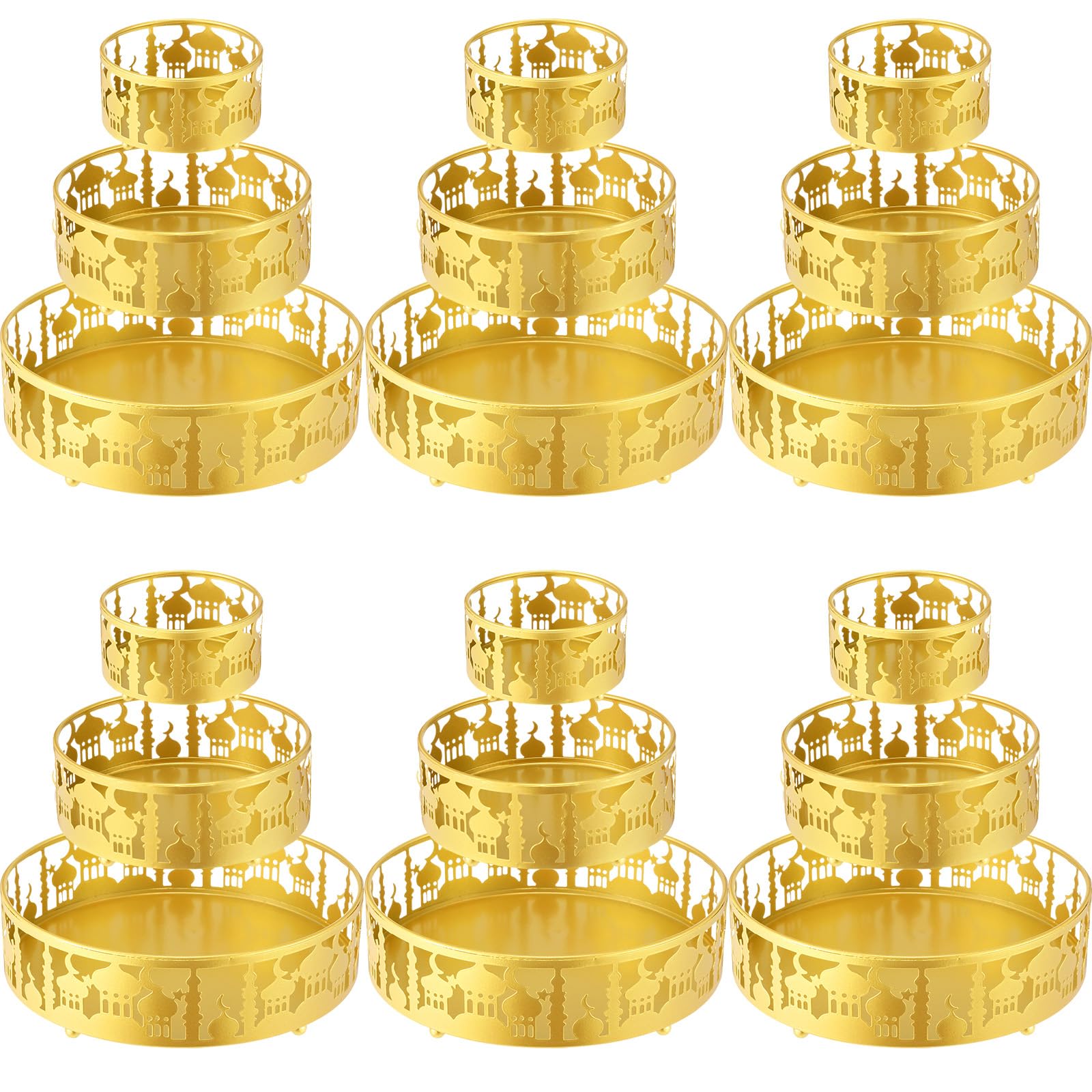 18 Pcs Ramadan Serving Tray for Eid Decoration, Metal Eid Mubarak Plates Set for Food, Desserts and Fruits, Ramadan Decorations Trays Bulk for Eid Table Decoration Theme Party Supplies