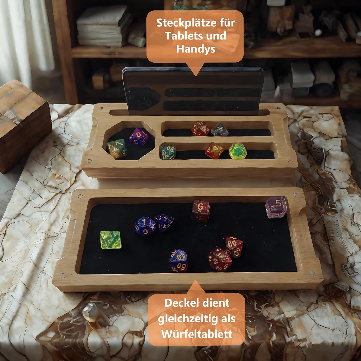 Dice Box Wooden Dice Box DND Dice Board 24 x 10 cm Cube Tray with Dice Plate Dice Tray and Storage Container Ideal for Dungeon and Dragon (D&D)